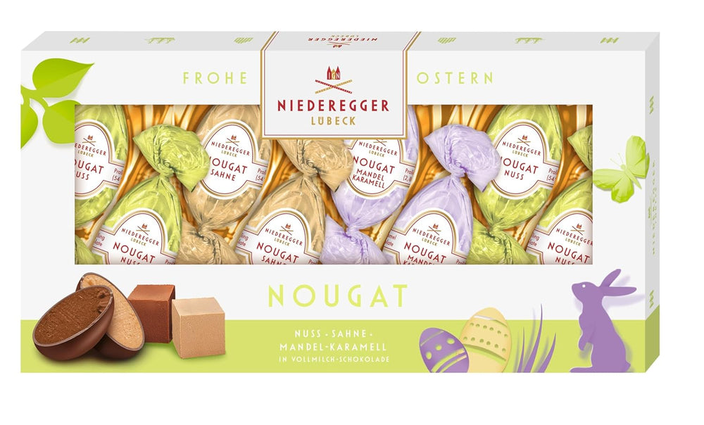 Niederegger | Uova di torrone | 1x100 g | Uova di Torrone alle Noci, Panna e Caramello con Mandorle | Ricoperto di cioccolato al latte | Uova di Pasqua | Regalo di Pasqua