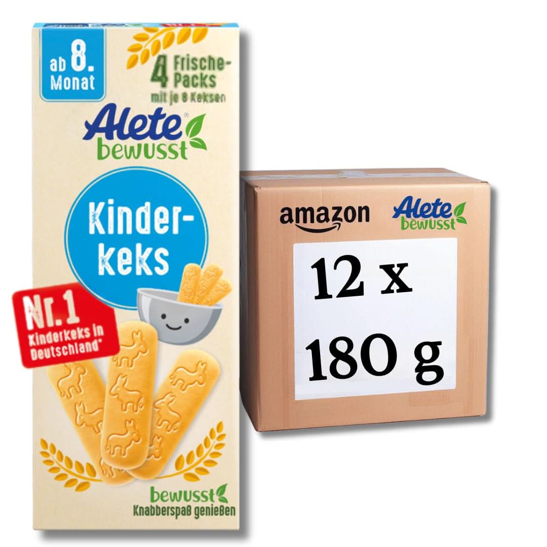 Alete, Biscotti per bambini, dall'8° mese, con burro di frumento, 180 g Mamma e Bambino Naty Shop Bax 12 x 180 grammi