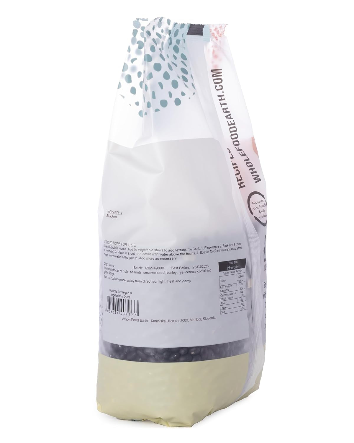 Fagioli neri Wholefood Earth 1 kg non OGM Naturale ricco di fibre ricco di proteine