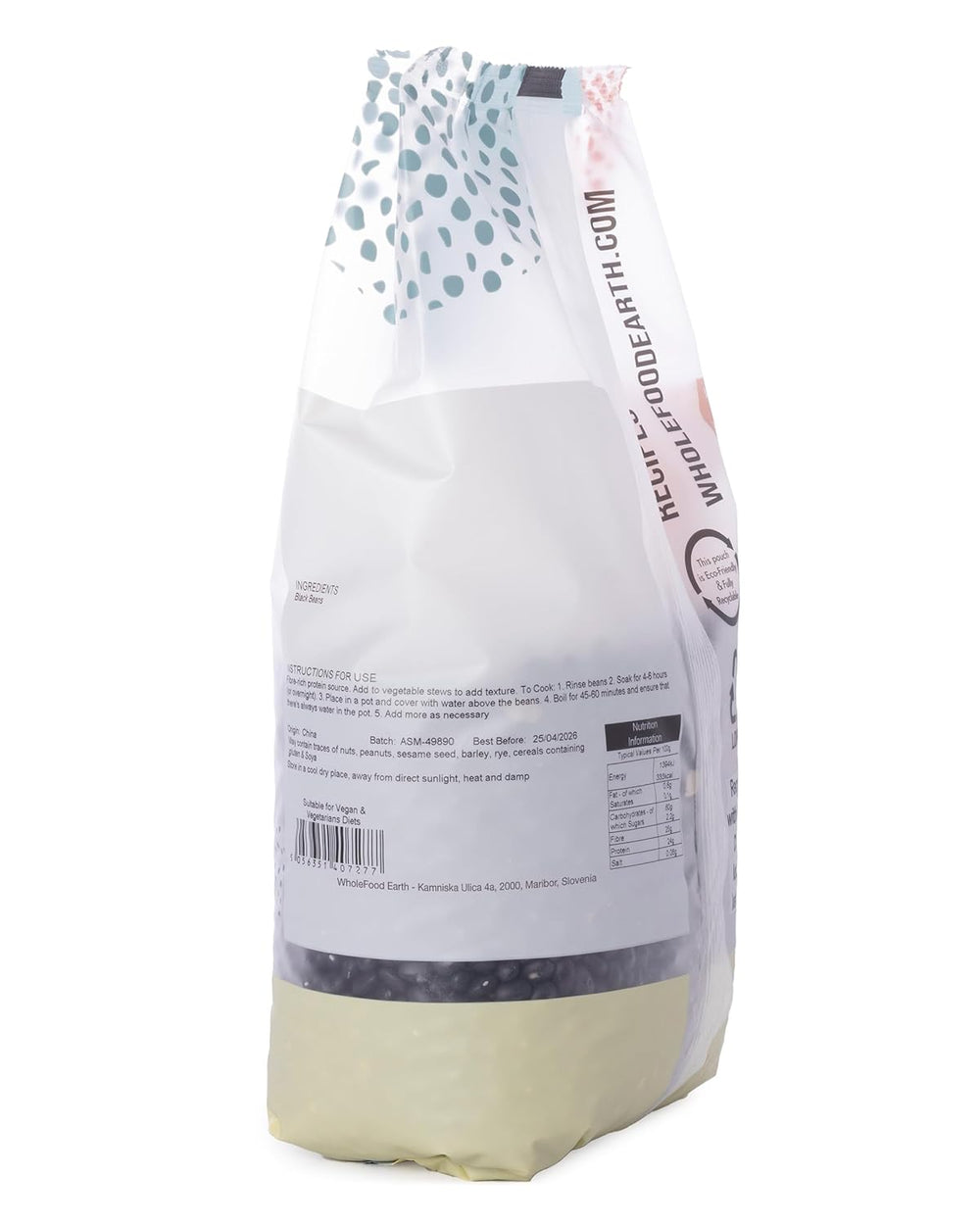 Fagioli neri Wholefood Earth 1 kg non OGM Naturale ricco di fibre ricco di proteine