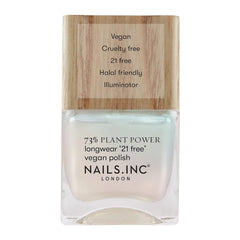 Nails Inc - Smalto per unghie vegano GLOWING SOMEWHERE Plant Power - 73% a base vegetale, 100% vegano e cruelty free - Manicure perfetta, Perla scintillante - Per nail art ecologiche