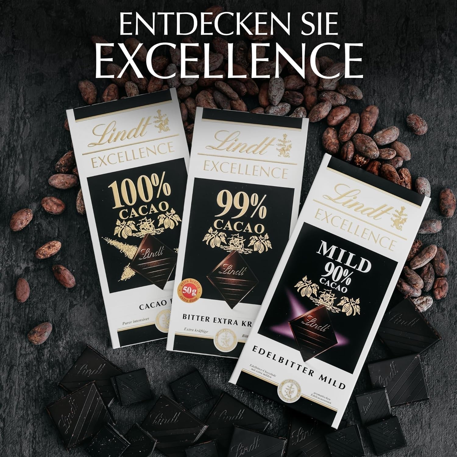 Lindt EXCELLENCE 100% cacao - cioccolato fondente, 50 grammi Cioccolatini Naty Shop