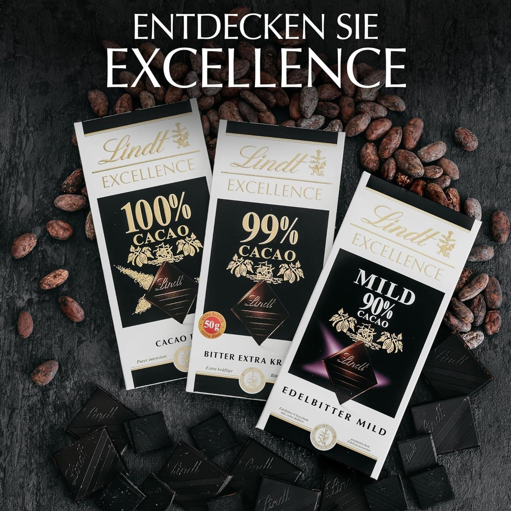 Lindt EXCELLENCE 99% Kakao - Edelbitter-Cioccolato | 50 G Tafel | Extra Kräftige Cioccolato Amaro | Intensificatore Kakao-Geschmack | Cioccolato Fondente | Schokolade vegano | Schokoladengeschenk Naty Shop