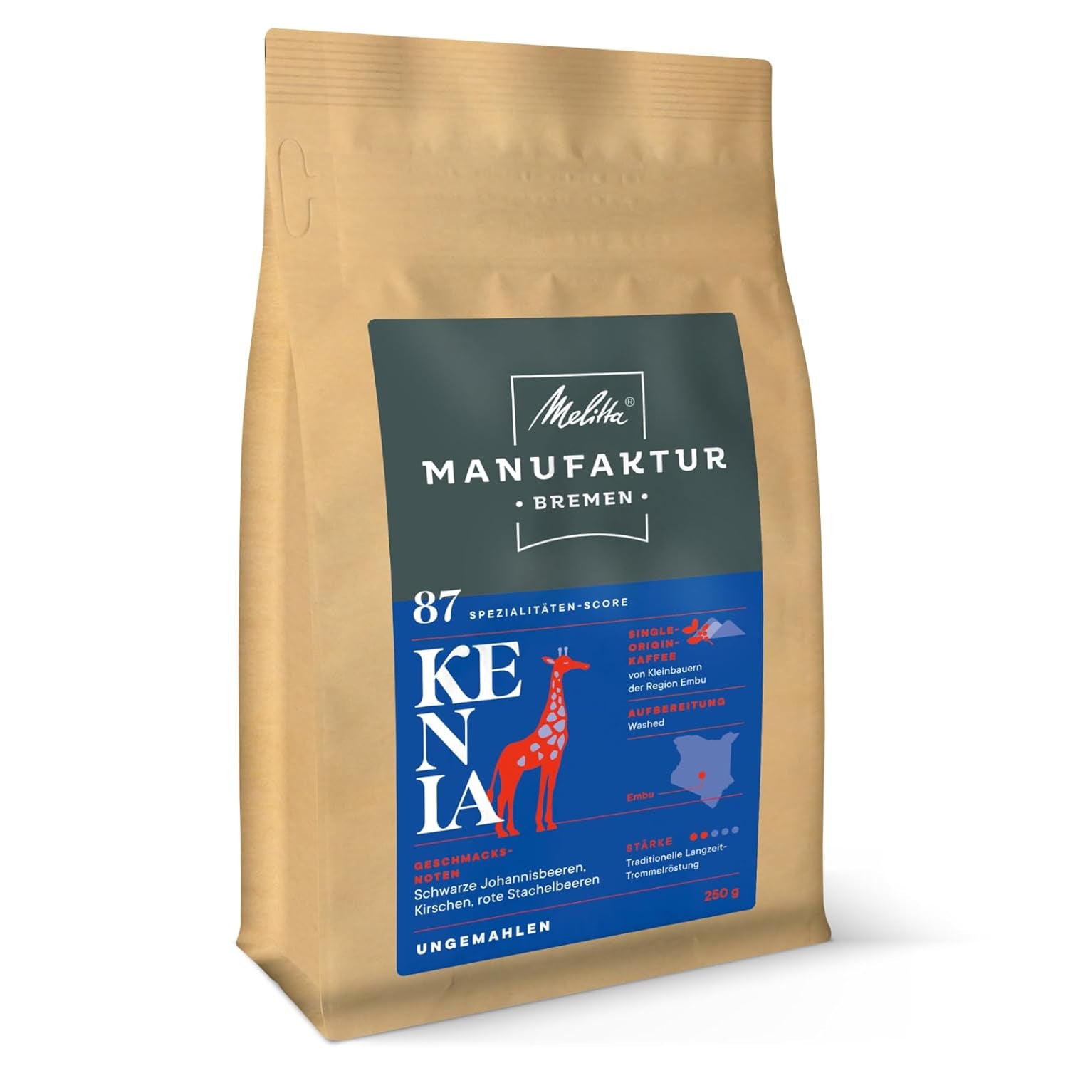 Melitta Manufaktur-Kaffee Guatemala Miele, Caffè speciale, 250 G, Caffè in grani interi, Non macinato, Caffè monorigine, Delicata tostatura a tamburo, Tostato in Germania, Forza 3 Naty Shop Coffee 250 grammi Fagiolo intero Kenya