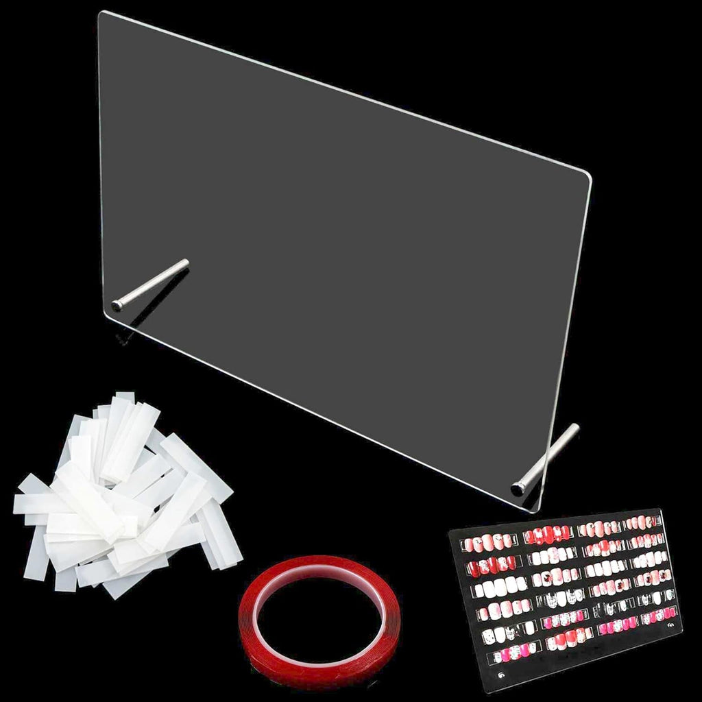 Panou din sticlă acrilică pentru prezentarea unghiilor cu benzi de afișare și nano-adeziv, expoziție de vârfuri de unghii, card transparent de culori pentru nail art, afișaj nail art, afișaj pentru exerciții de unghii (transparent)