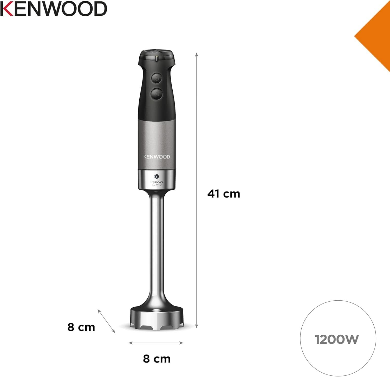 Kenwood Triblade XL Pro Stabmixer HBM80.322BK, 1200W, Variable Geschwindigkeiten, Edelstahl(Pürierfuß), Schneebesen, Emulgieraufsatz, 500Ml Zerkleiner, 700 & 250Ml Becher, Spülmaschinenfeste Teile Bucatarie Naty Shop