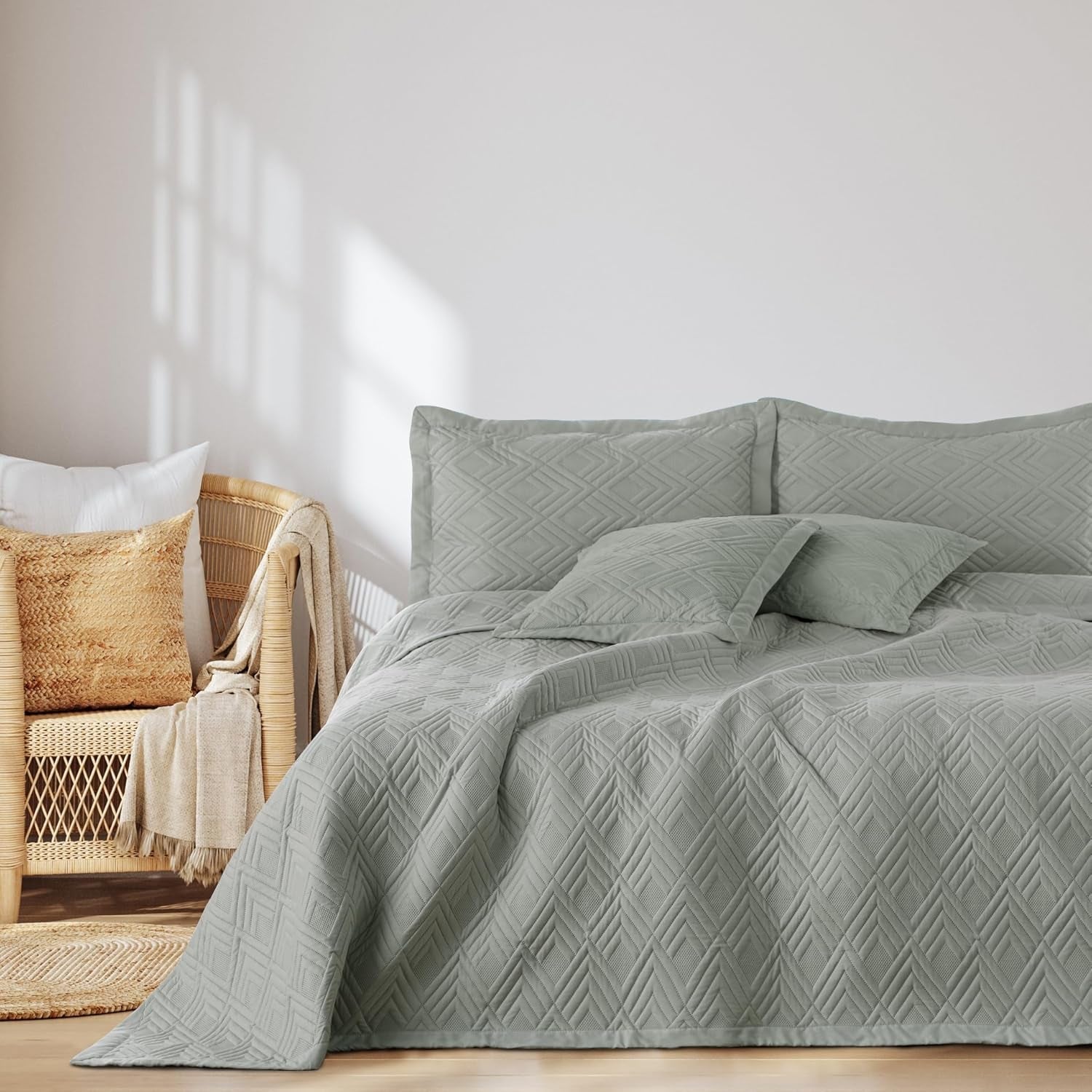 Ameliahome Cuvertură de pat 170X210 Cm Cuvertură de pat cu două fețe Ultrasonic Quilting Poliester Ophelia Dark Green Paturi si Cuverturi Besuche den AmeliaHome-Store Ofelia Gri 260X280 Cm