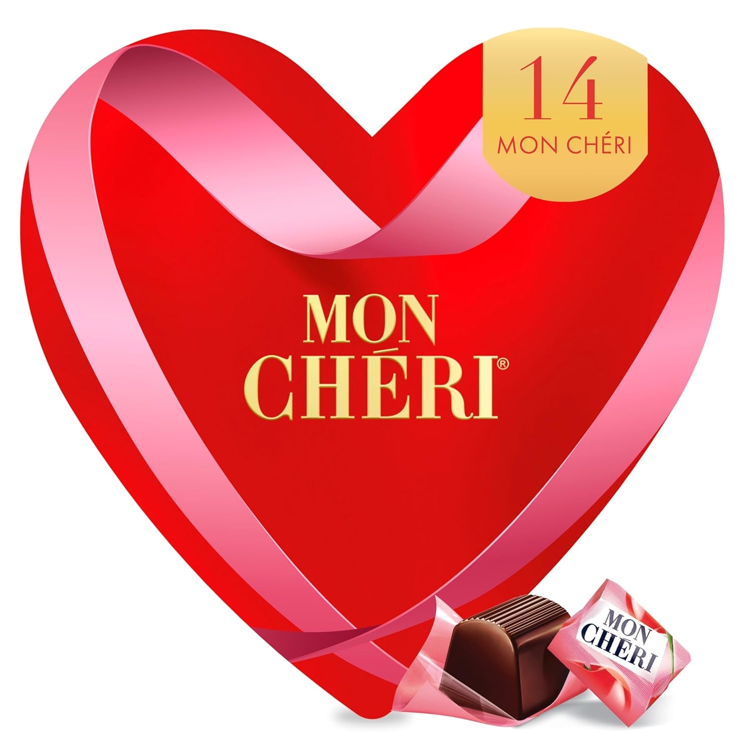 Ferrero Mon Chéri Heart - Regalo di Cioccolato per San Valentino per Lui e per Lei - Croccante di Cioccolato, Liquore Fruttato e Ciliegie Aromatizzate - Per San Valentino, Festa della Mamma e Pasqua - 1 Confezione da 147g