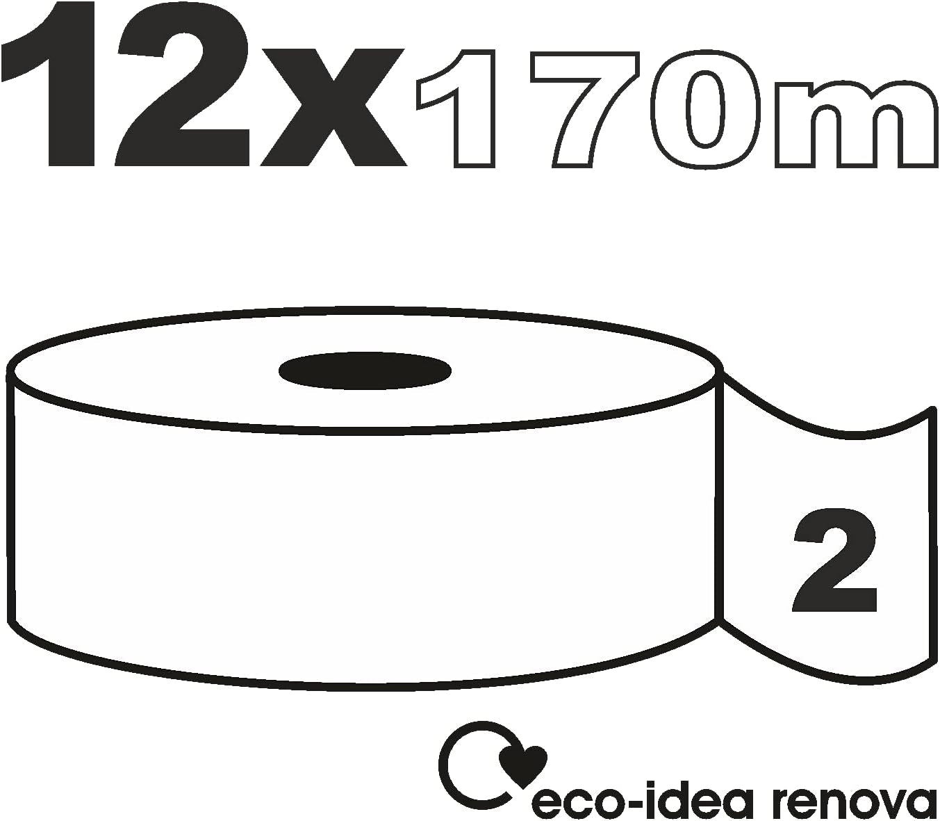 Hârtie igienică Renova Jumbo BLK, 12 role la 170 M, hârtie albă, 2 straturi