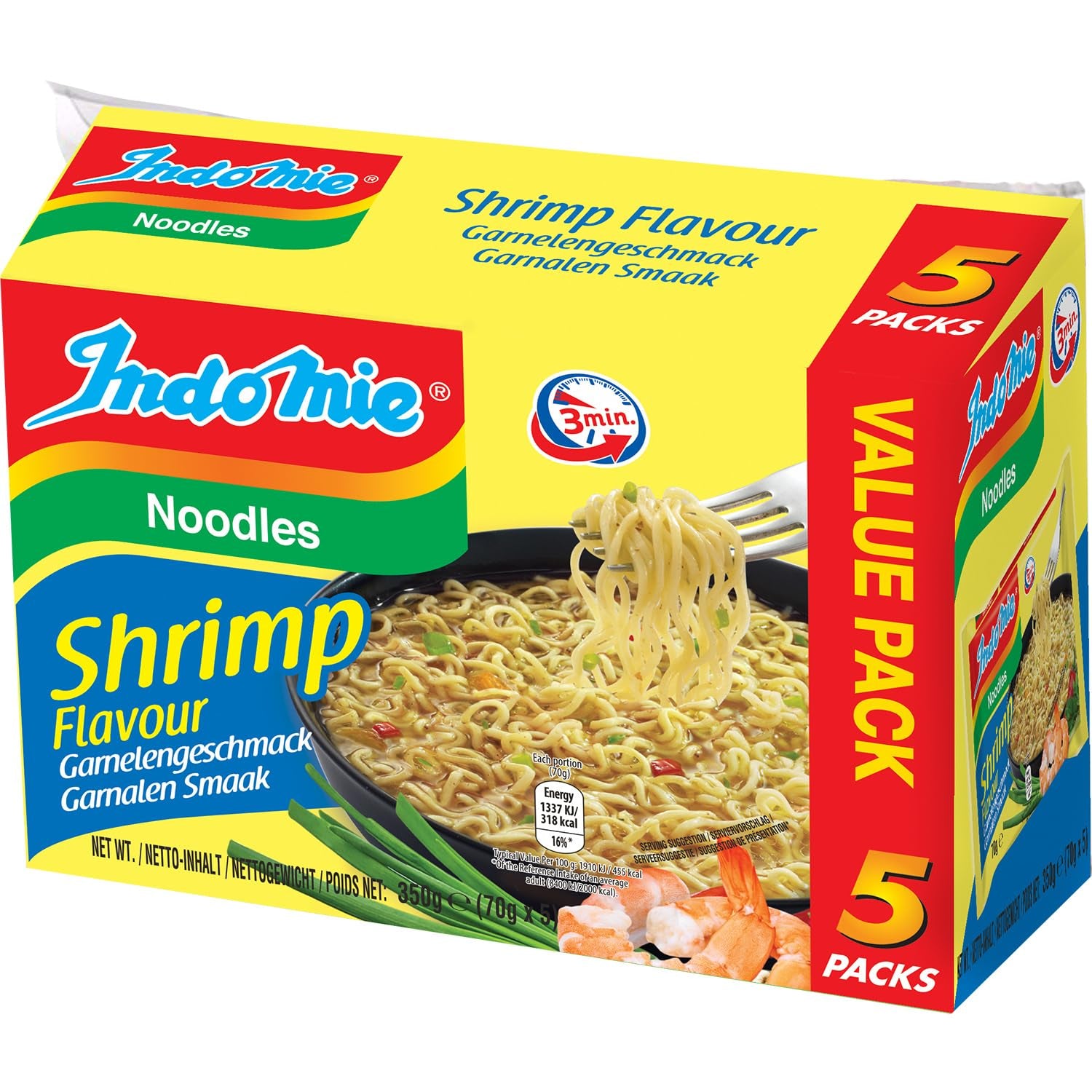 INDOMIE - Tagliatelle istantanee con gamberetti, confezione da 5 - (1 x 5 x 70 g)