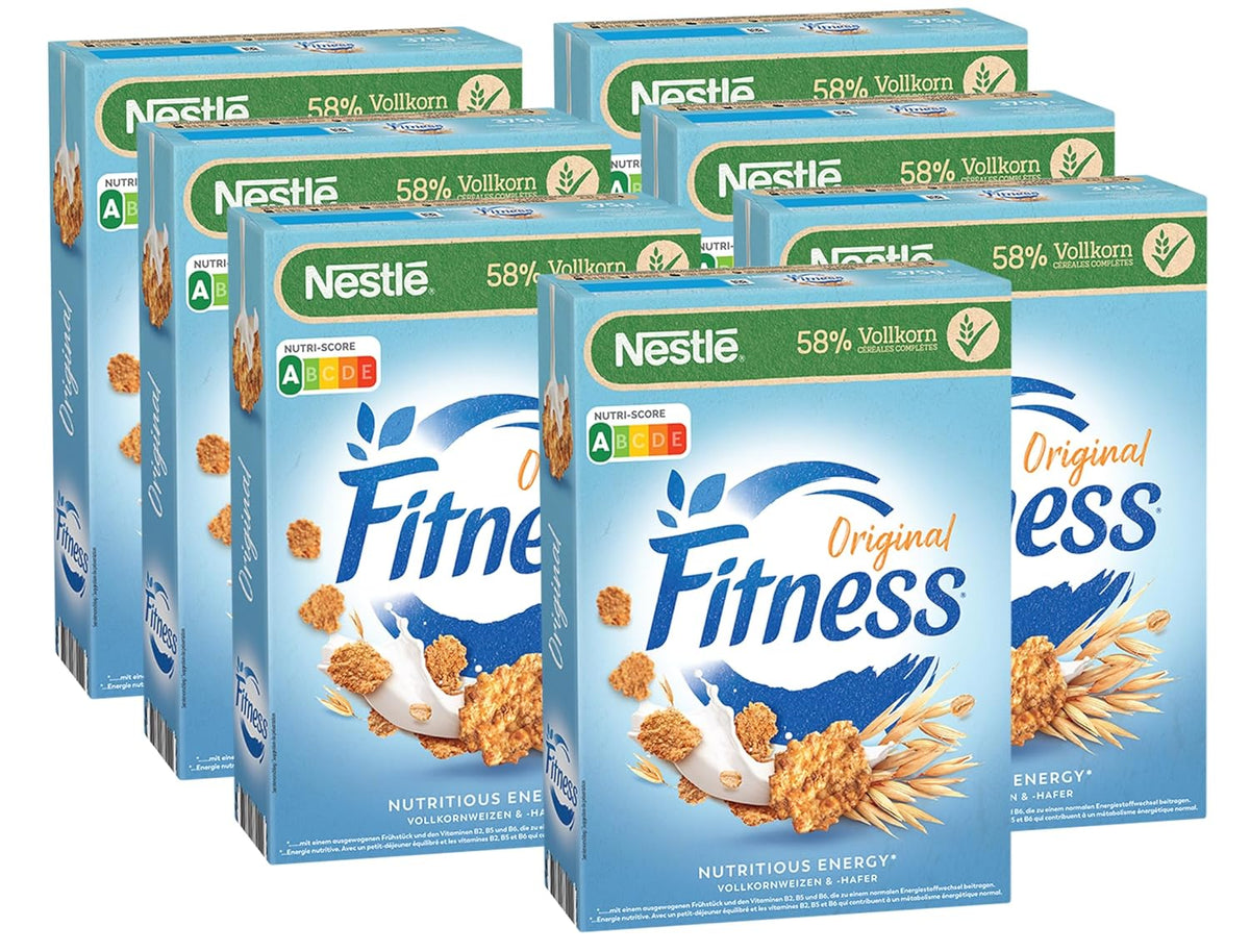 Cereali per la colazione Nestlé Fitness realizzati con il 57% di cereali integrali, meno zuccheri Cereali per la colazione con vitamine B2, B6, calcio e ferro, confezione da 7 (7 x 375 g)