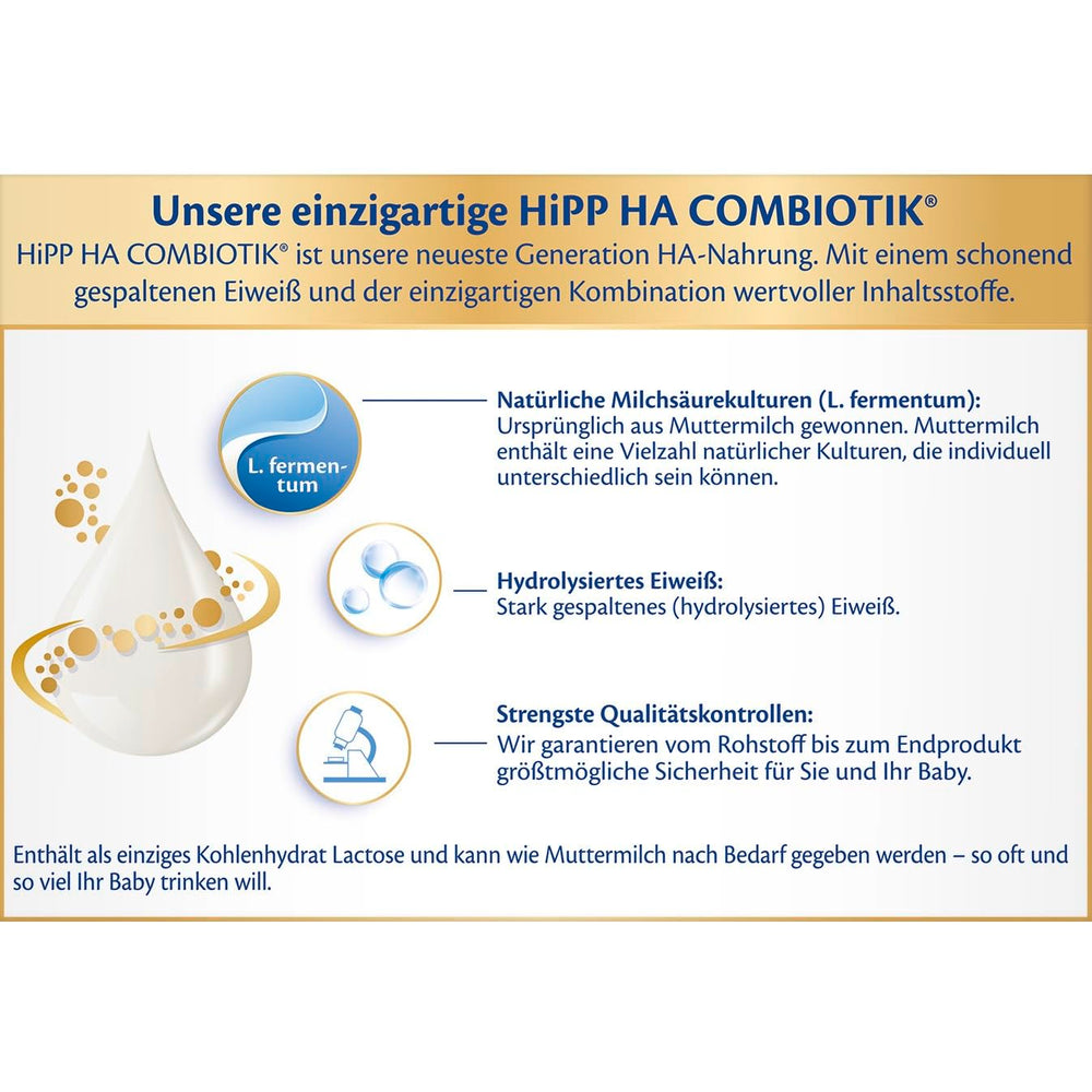 HiPP PRE HA Combiotik (4 x 600g), latte in polvere idrolizzato per lattanti fin dalla nascita, con fermenti lattici naturali, per sistemi immunitari sensibili
