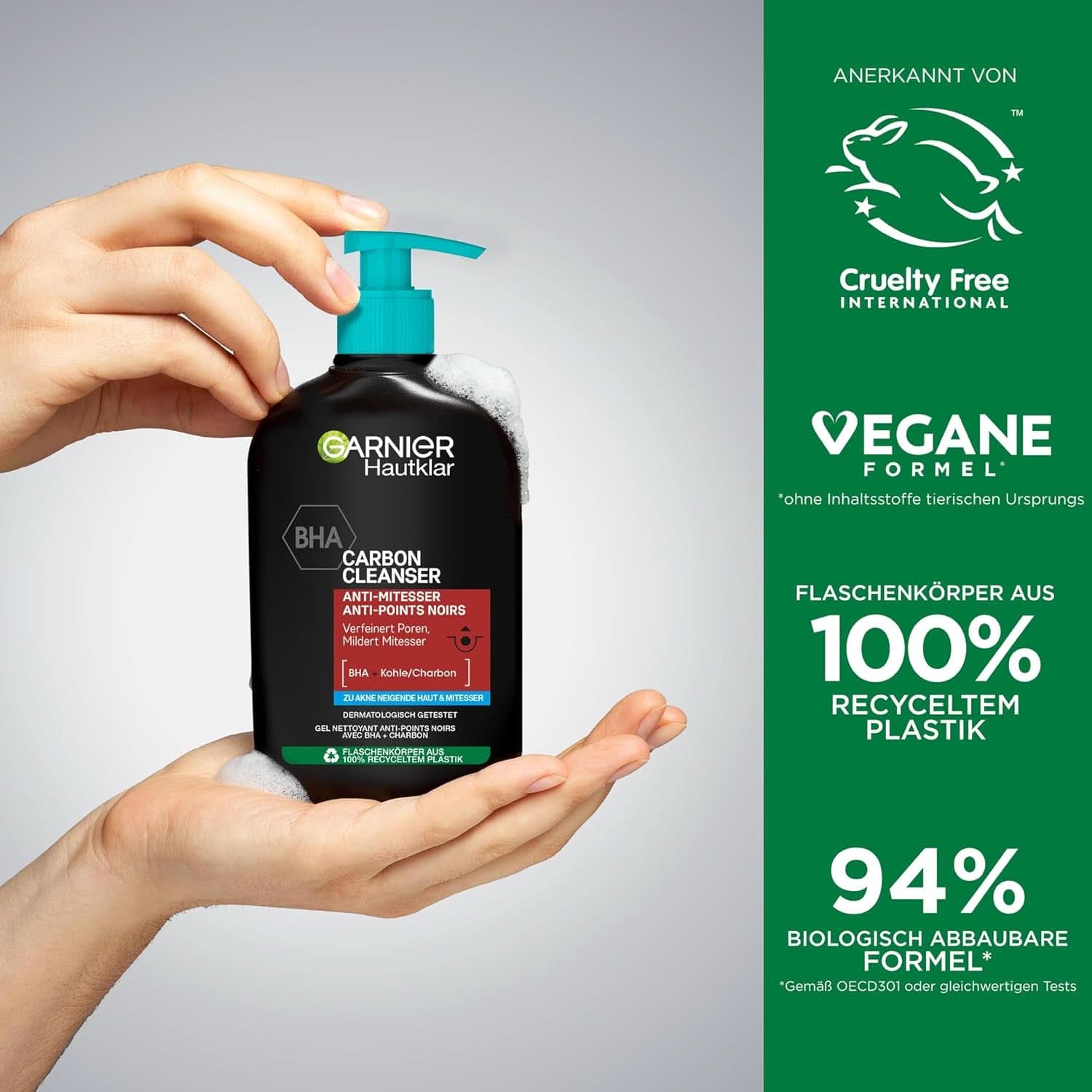 Garnier Charcoal Cleanser Gel detergente viso contro punti neri e brufoli 250ml Doccia e bagno Naty Shop