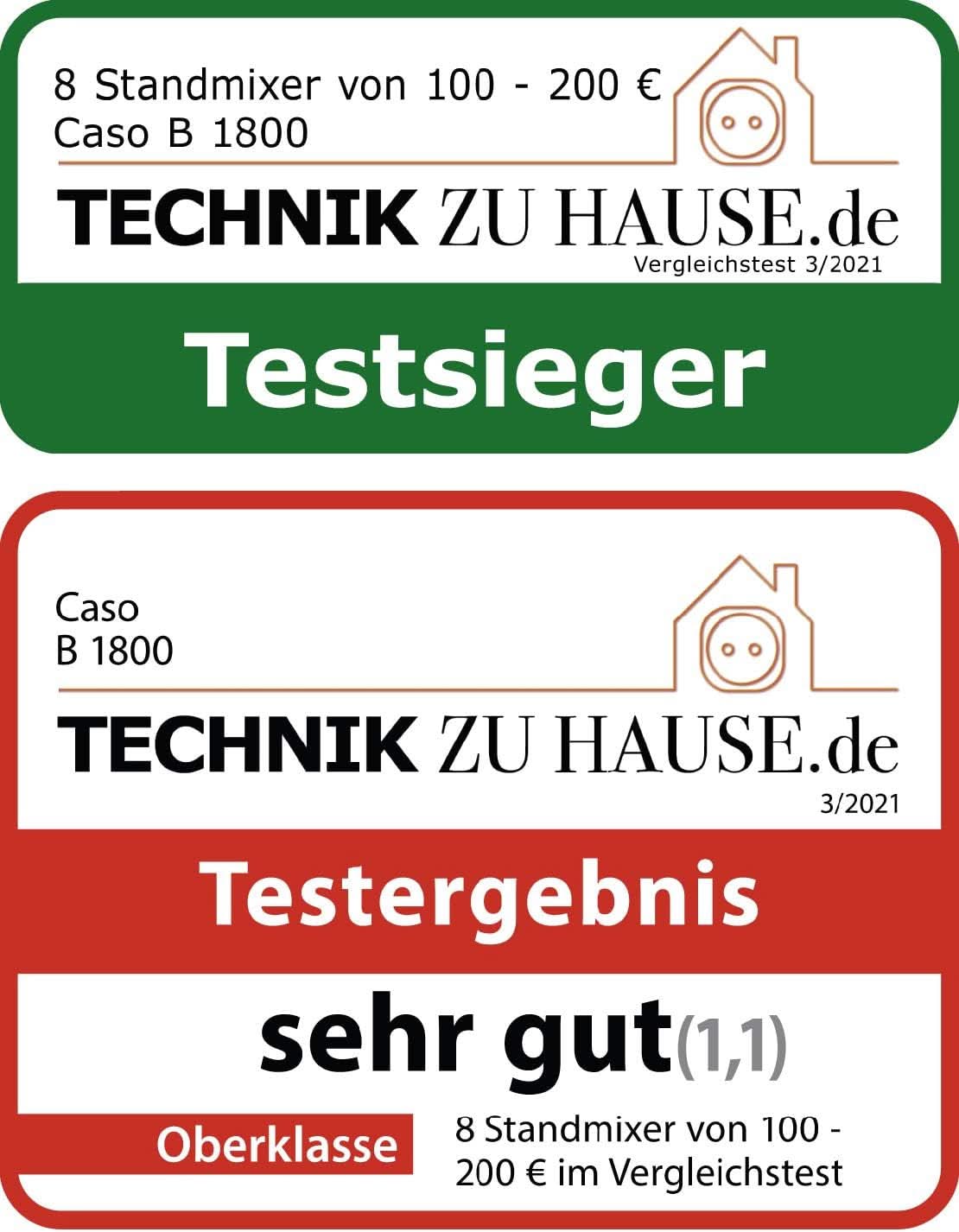 CASO B 1800 Powerblender-Set - Robot da cucina, 28.000 giri/min, bicchiere di vetro 1,75 L, incl. Trinkflasche Und Zerkleiner, Mixer Testsieger Mit Sehr Gut, Edelstahl Naty Shop