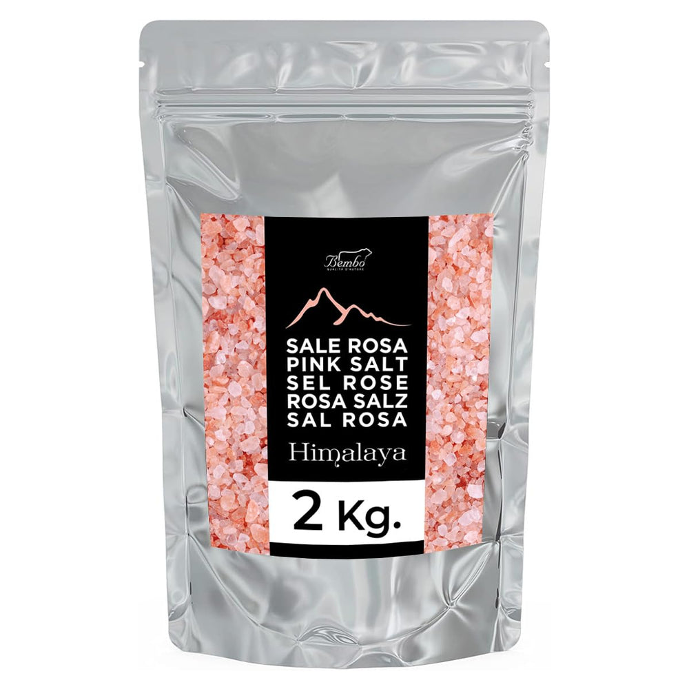 Bembo Himalayan Salz Rosa grob 2 kg – Naturbelassenes Kristallsalz und Steinsalz aus Pakistan (Khewra Salzmine) – Reines Speisesalz für die Mühle – Ohne Zusätze, ohne Rieselhilfe, unraffiniert.