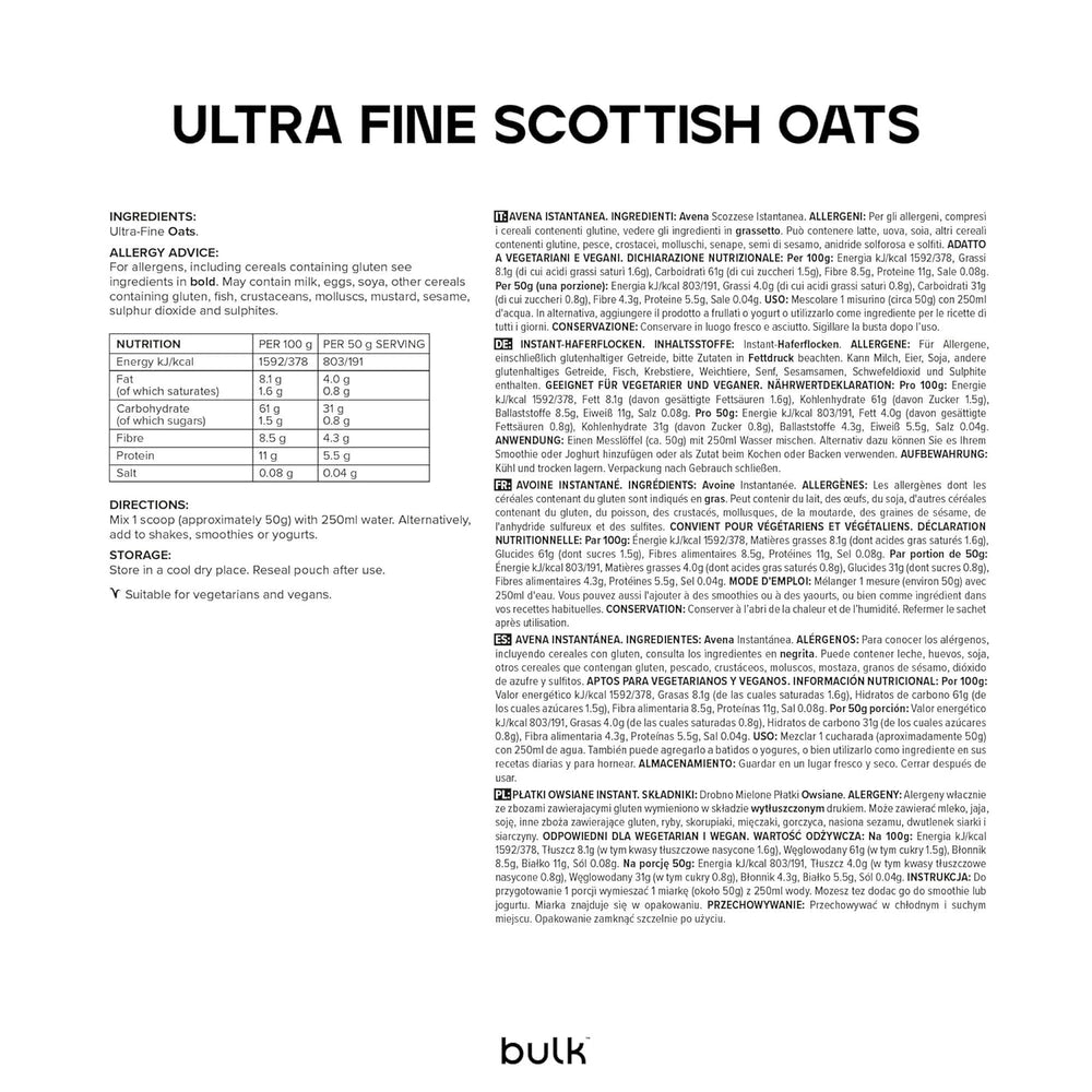 Farina d'avena macinata fine, sfusa, 2,5 kg, 50 porzioni, la confezione può variare