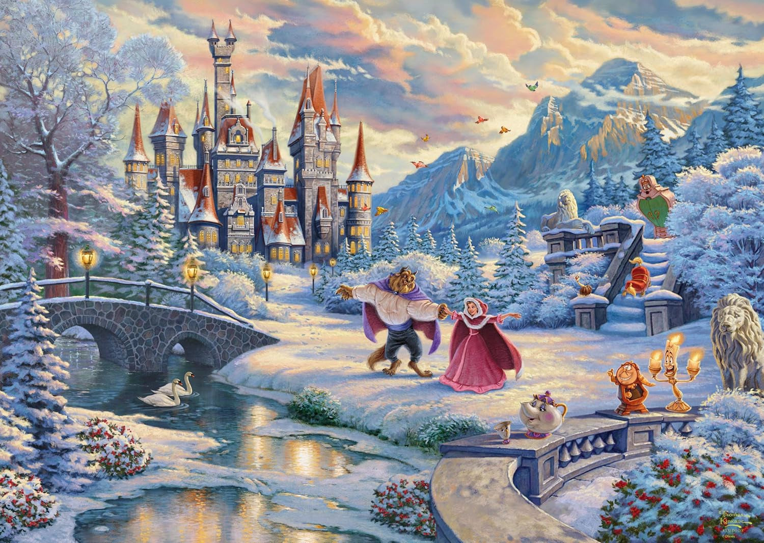 Schmidt Spiele 59671 Thomas Kinkade, Disney, La Bella e la Bestia, Magica Serata d'Inverno, puzzle 1000 pezzi Puzzle Naty Shop