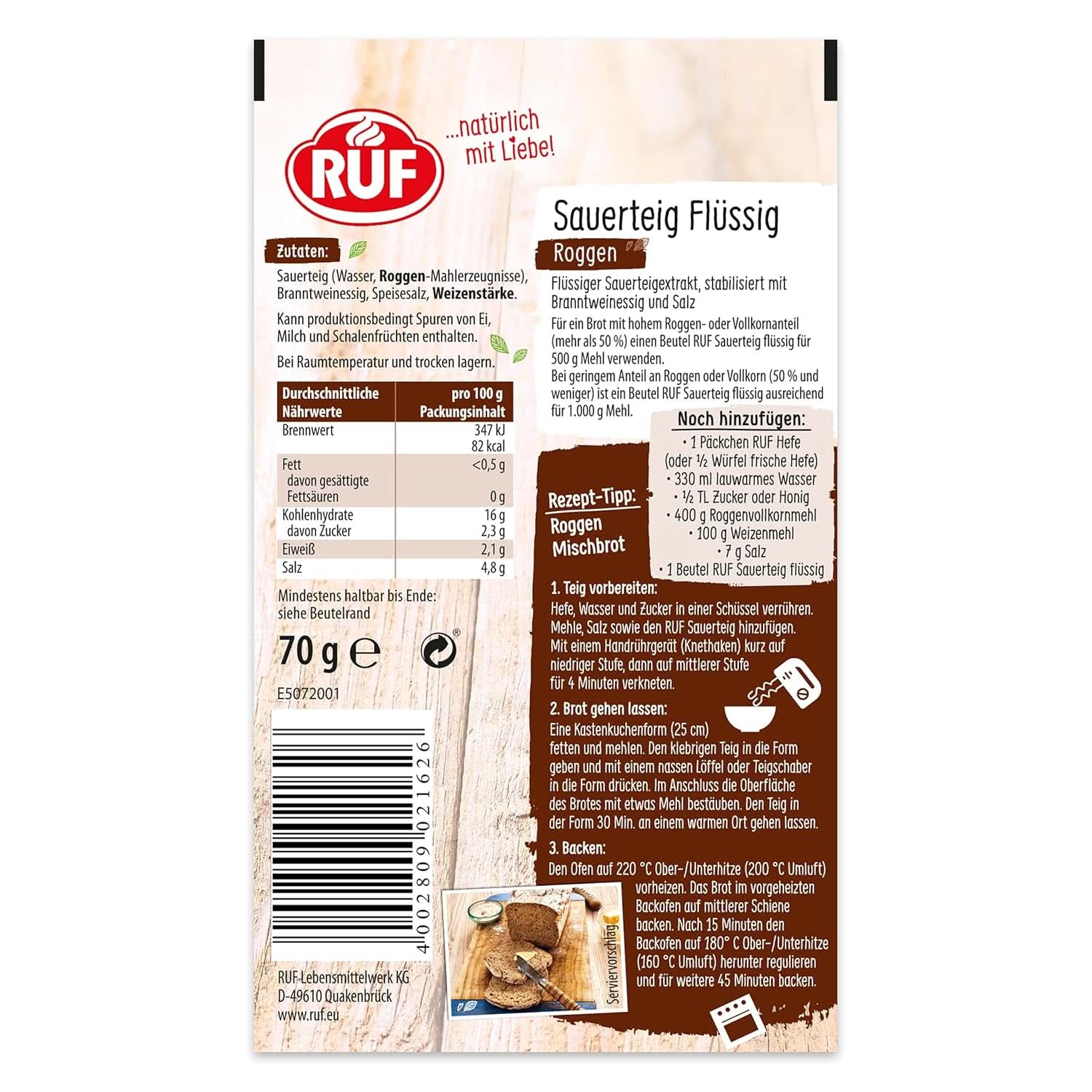 RUF Rye Sourdough Liquid, estratto liquido per impasti e panini, Lievito Madre, pane di segale e integrale, 170 grammi Kitchen Naty Shop