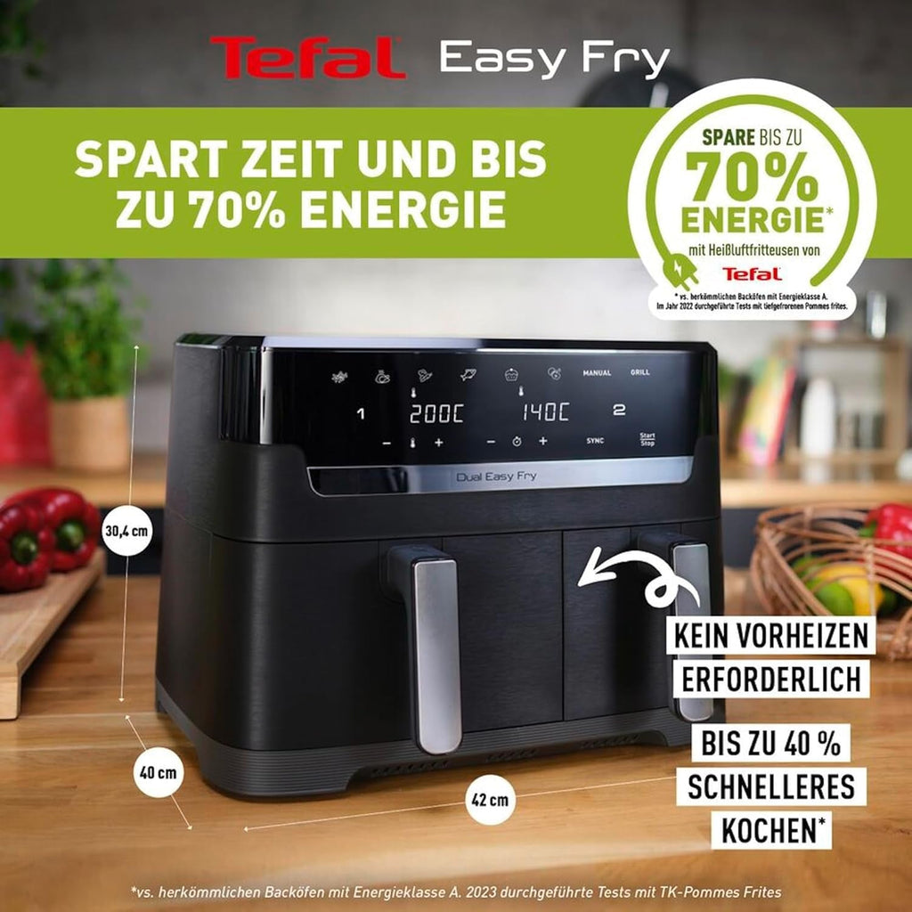 Tefal Dual Easy Fry Hot Air Fryer cu două camere, capacitate de 5,2/3,1 litri, două sertare independente, 7 programe Electrocasnice Naty Shop