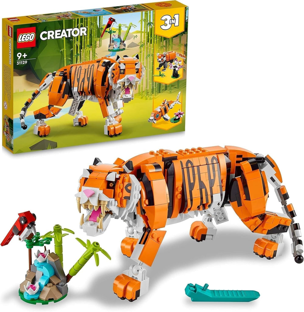 LEGO 31129 Creator Majestic Tigre, Panda o Pesce 3 in 1 Set di personaggi di animali Giocattolo per bambini Ragazzi e ragazze Set di costruzione di giocattoli per la costruzione di animali Acquista il LEGO-Store Single