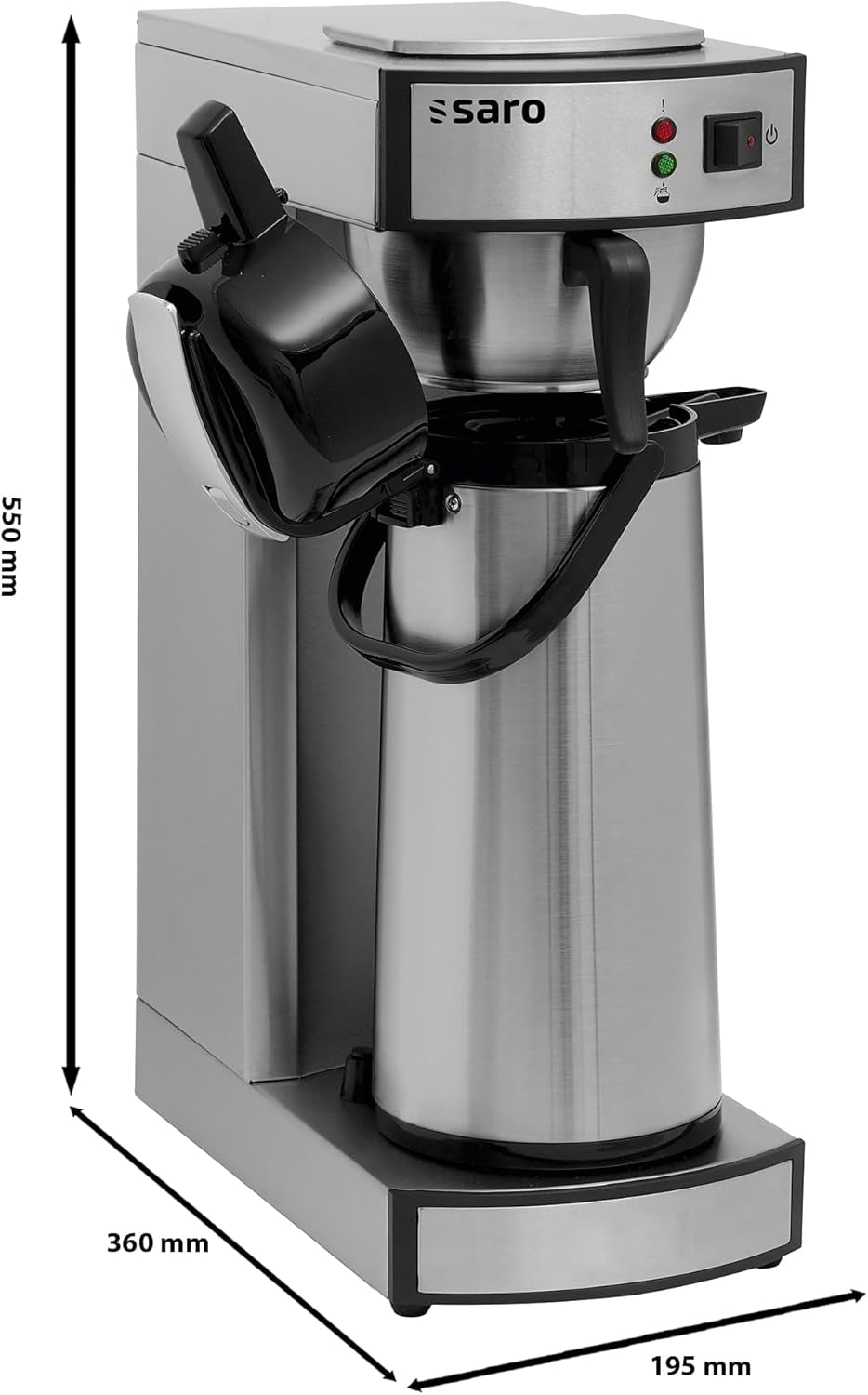 Espressor Saro, inclusiv carafă cu pompă izolată din oțel inoxidabil – 2,2 l – timp de preparare aprox. 5–6 min – protecție la mersul fără apă – 2,069 kW – model THERMO 24