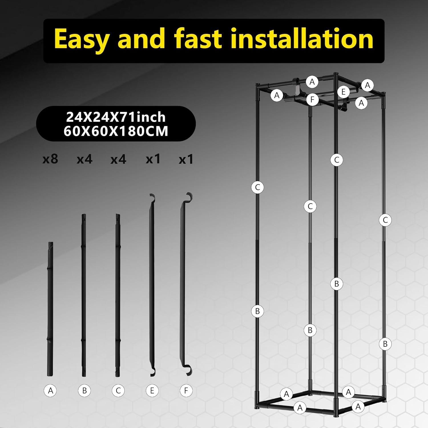 Tenda da coltivazione 60x60x180 cm, materiale Oxford 600D con pellicola riflettente in poliestere, tubi in acciaio da 22 mm, prese d'aria e finestre di visualizzazione, tende da coltivazione per coltura idroponica, serre e giardini interni