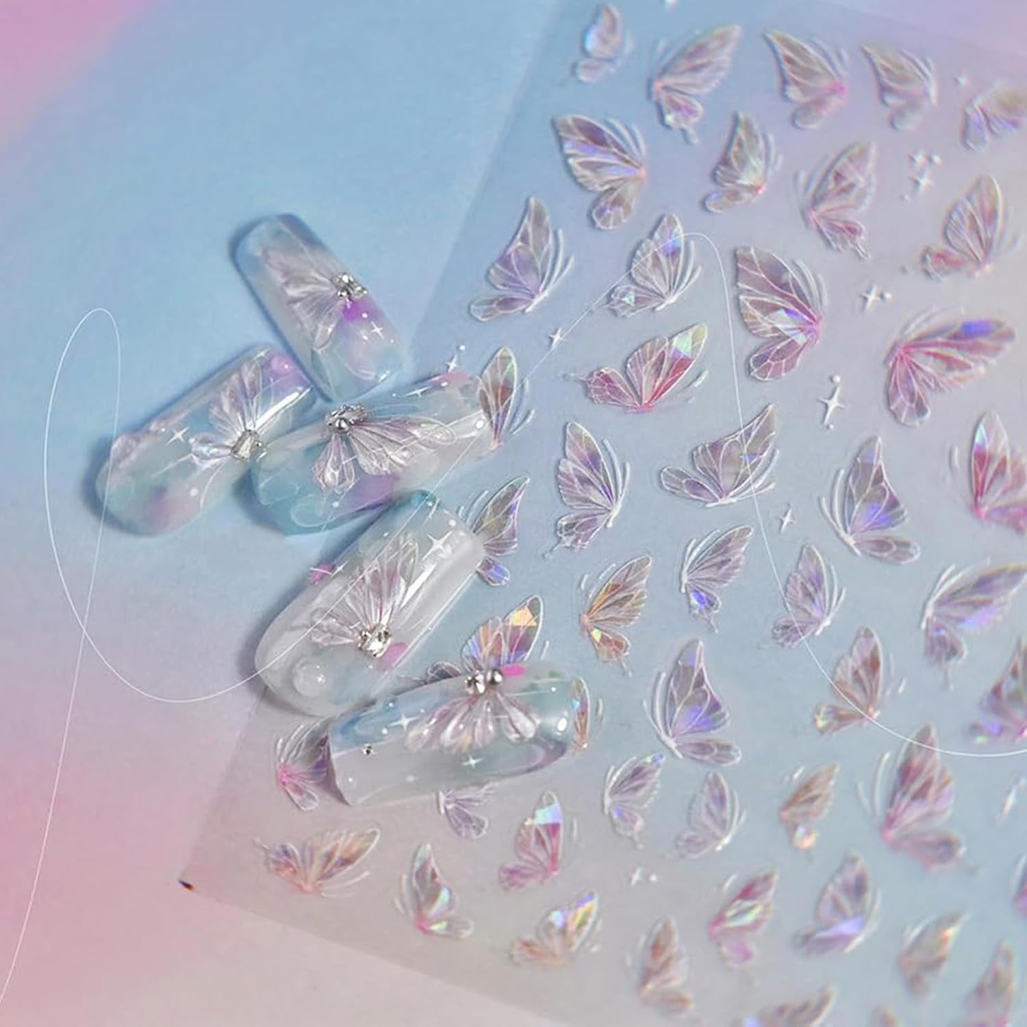 3 Stück Nagelsticker, Selbstklebend Glänzend Aurora Schmetterling Nagelsticker, Farbe Erleichterung Schmetterlinge Nagelsticker, Nail Art Dekoration Nagel Design Zubehör, Für Frauen Nagel DIY Art