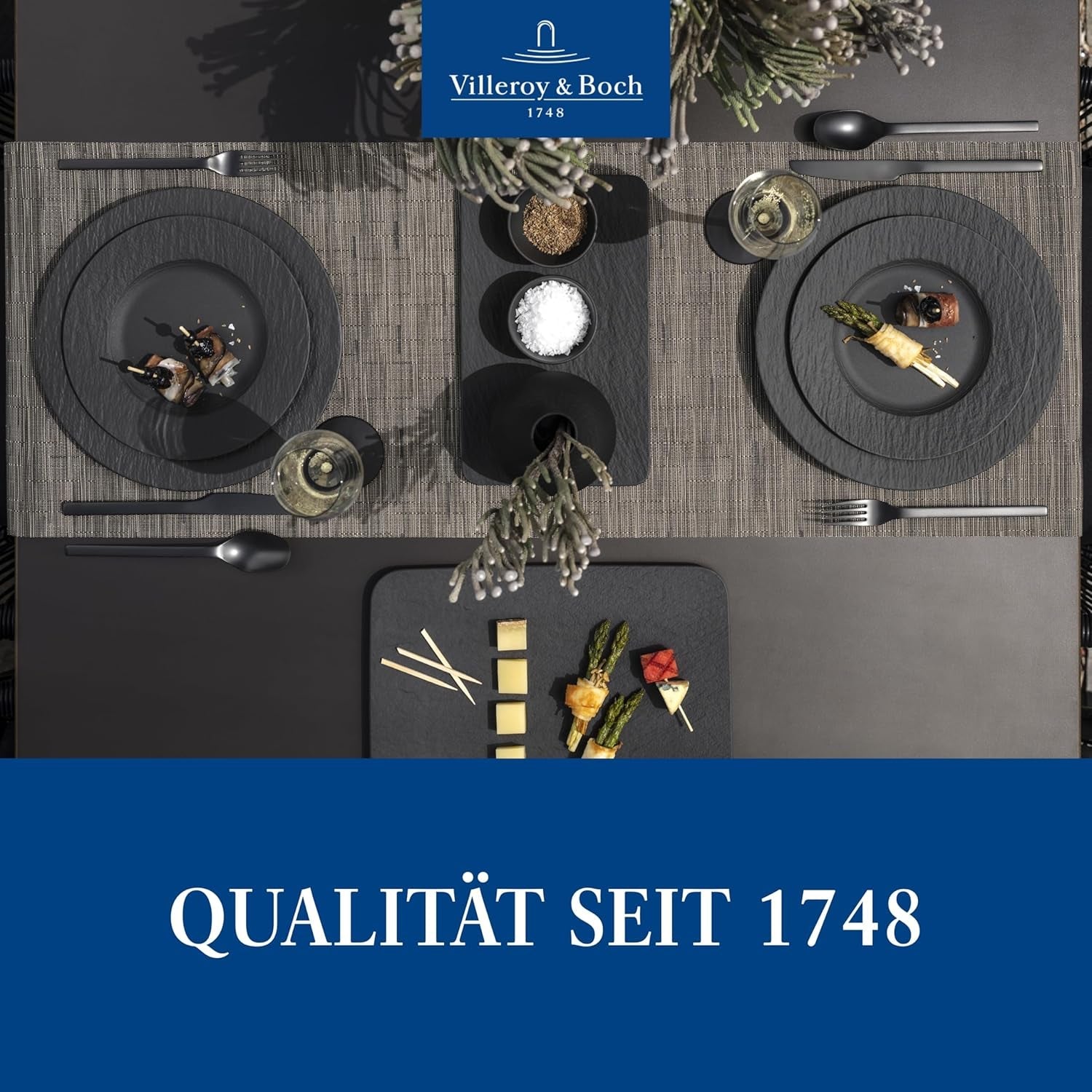 Villeroy & Boch – Manufacture Rock Starter-Set 6 Teilig Schwarz, Spülmaschinenfest, Mikrowellensicher, Geschirr Set Schwarz Matt, Tafelservice, Essgeschirr, Premium Porzellan Set di stoviglie Naty Shop