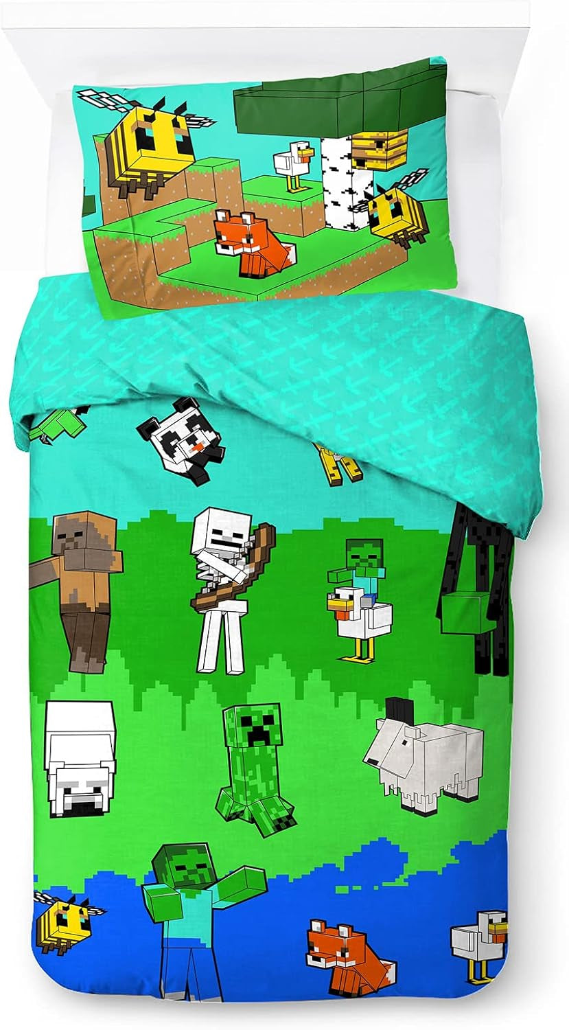 Biancheria da letto per bambini, unisex, principesse e supereroi, 100% cotone Biancheria da letto - bambini Naty Shop Multicolor - Minecraft 135X200/50X70 (2 Pezzi)