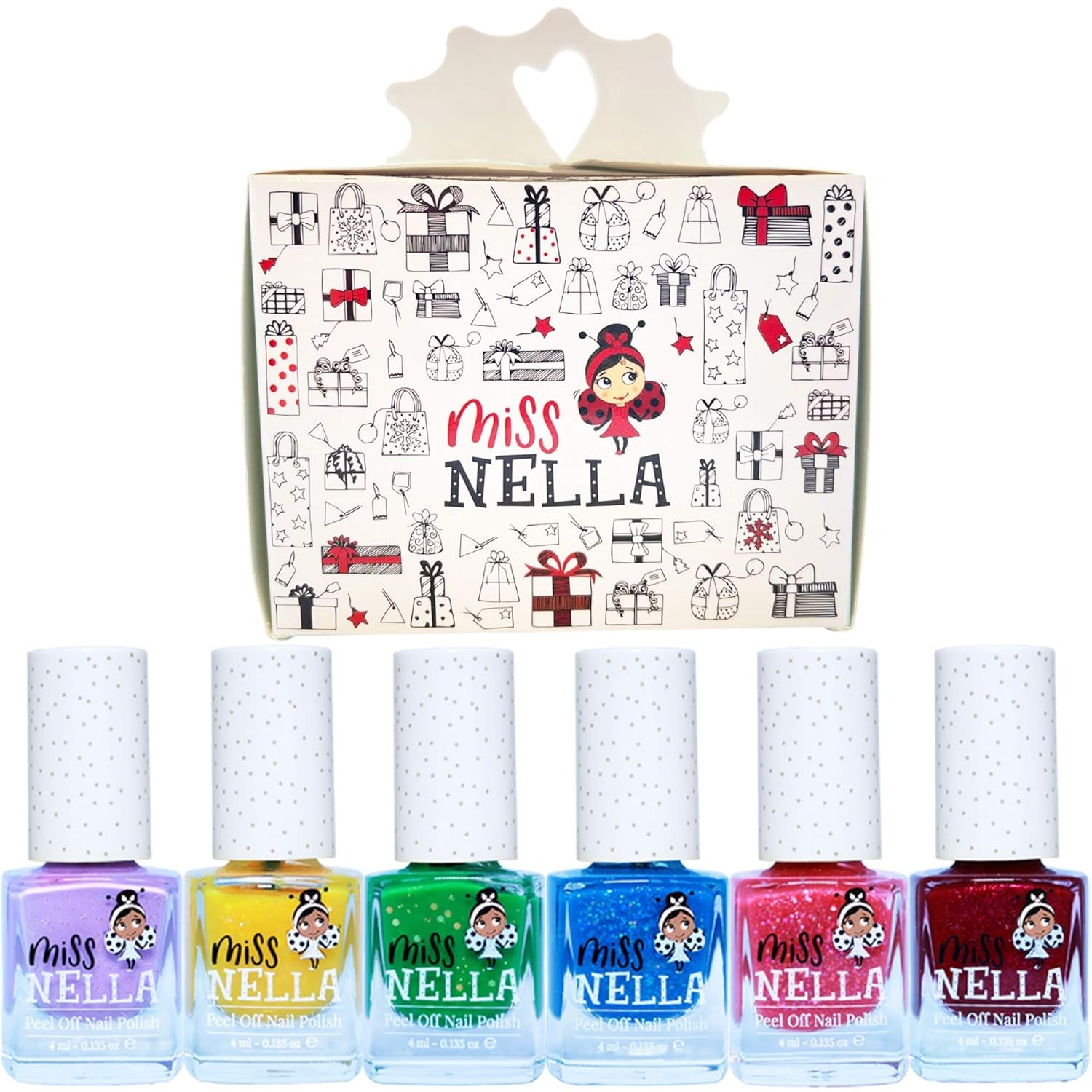 Set di smalti glitterati da 4 pezzi della collezione Miss Nella Magic: rosa, rosso, oro e blu, smalto rimovibile speciale per bambini, non tossico, a base d'acqua, inodore