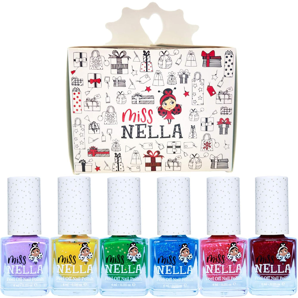 Set di smalti glitterati da 4 pezzi della collezione Miss Nella Magic: rosa, rosso, oro e blu, smalto rimovibile speciale per bambini, non tossico, a base d'acqua, inodore
