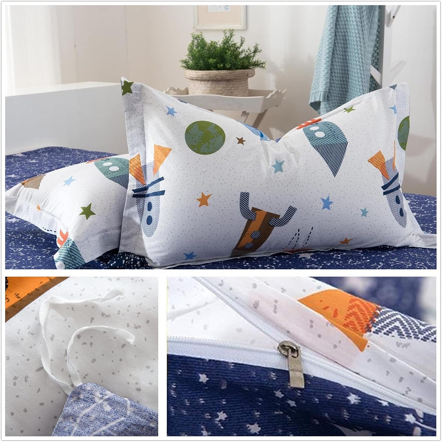 Biancheria da letto per bambini, razzi e pianeti, design reversibile, cotone Biancheria da letto - bambini Naty Shop