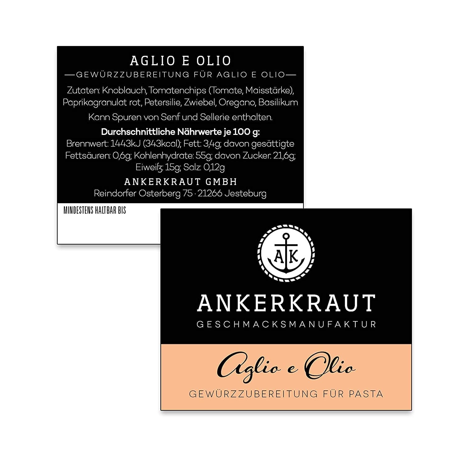 Ankerkraut Aglio e Olio, Gewürzmischung italiano per pasta e spaghetti classici, 120 g in sacchetto aromatico