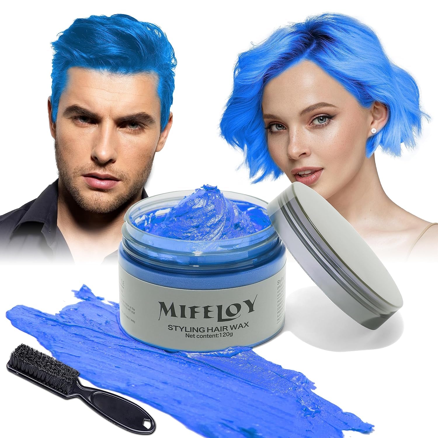 4.23 oz Purple Hair Tint Culoare temporară a părului cu perii, bărbați femei Styling Hair Tone Wax, Instant Hair Cream Mud Natural Hairstyle Pomade, DIY Cosplay Halloween Hair Wax Vopsea pentru par Naty Shop Albastru