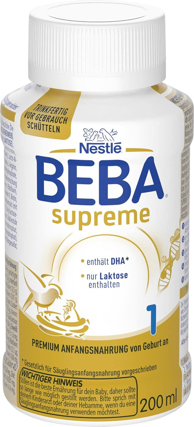 BEBA Nestlé BEBA SUPREME 1 Latte per lattanti: biberon pronti da bere con Omega 3, 1 confezione (1 x 200 ml)