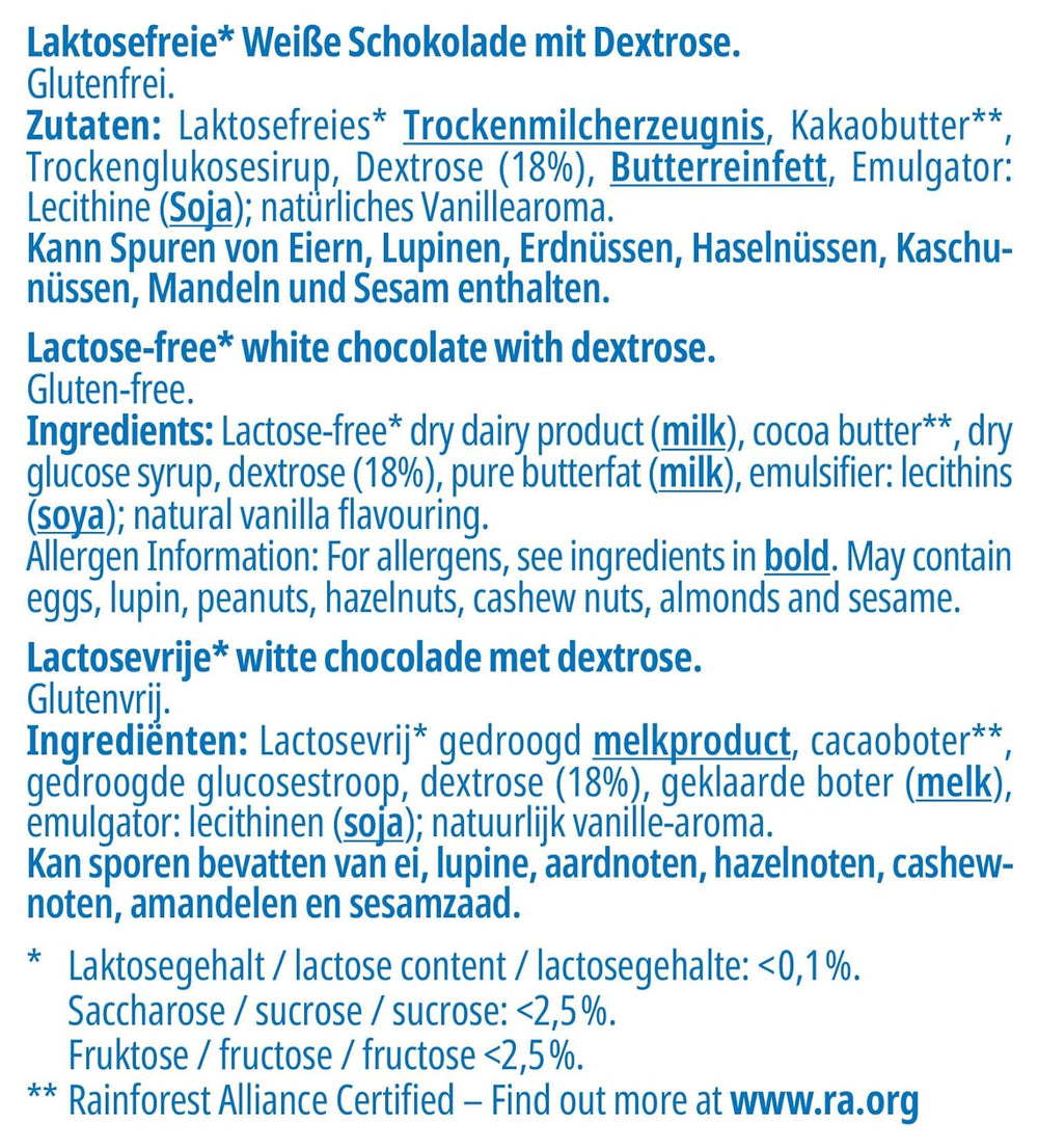 CIOCCOLATO frankonia Cioccolato bianco con destrosio, senza lattosio e senza glutine, 80 g