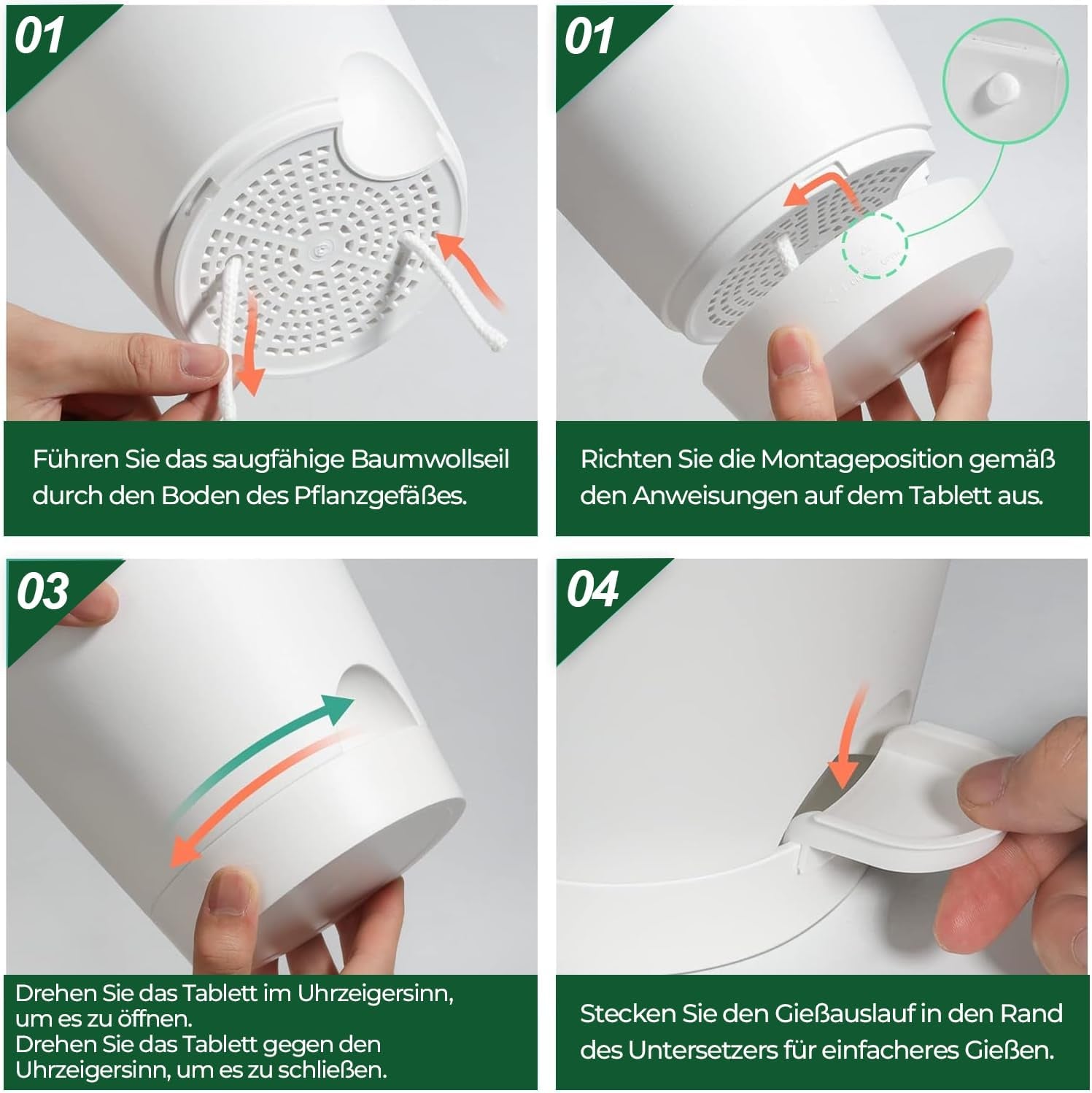 T4U Vasi da Fiori in Plastica da 14 cm con Sistema di Irrigazione, Set di 6 Vasi da Fiori e Sottovasi Autoirriganti, Vasi Rotondi per Piante da Giardino da Balcone Interno, Piante Grasse, Cactus, Bianco