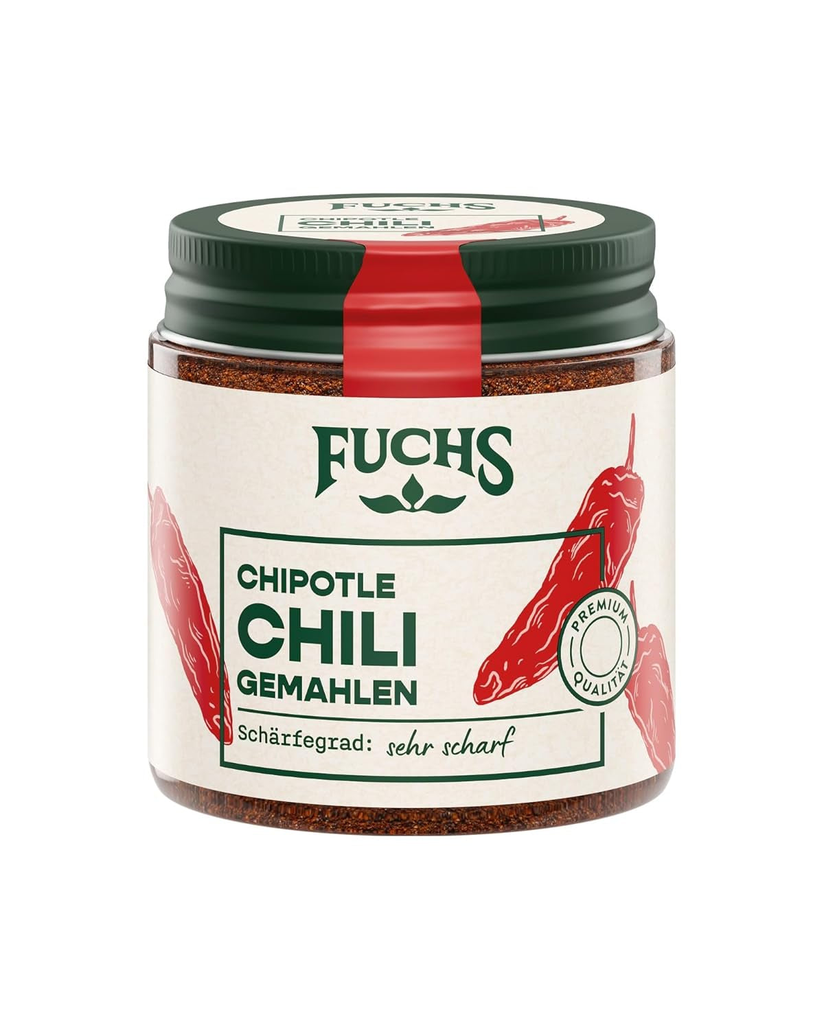 Fuchs Gewürze - Chipotle Chili gemahlen | Rauchiges Chilipulver | Peperoncino in polvere di qualità Premium 50 g im wiederverschließbaren Gewürzglas