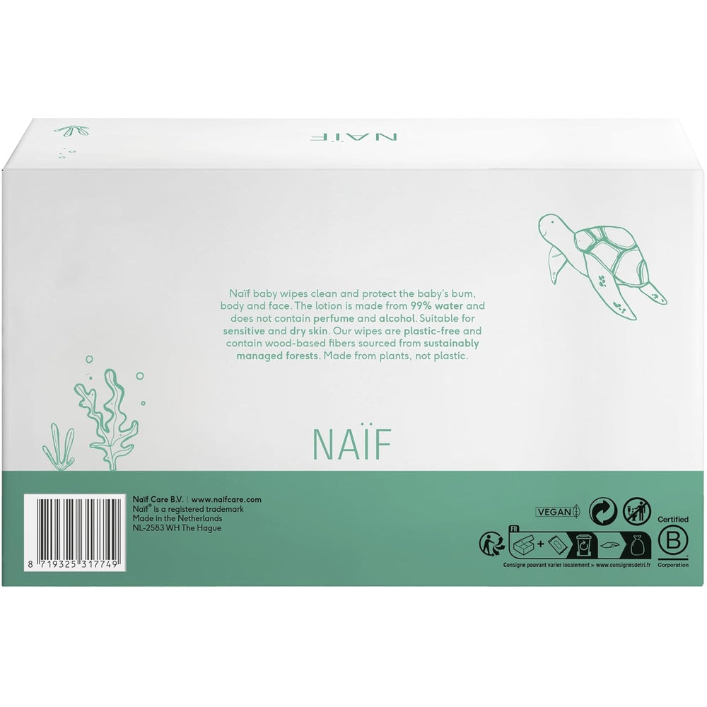 Naïf - Salviette umidificate senza plastica - 864 pezzi (16 confezioni da 54 salviette) - Cura il sedere, il corpo e il viso del bambino - 99% acqua - 0% profumo e alcool