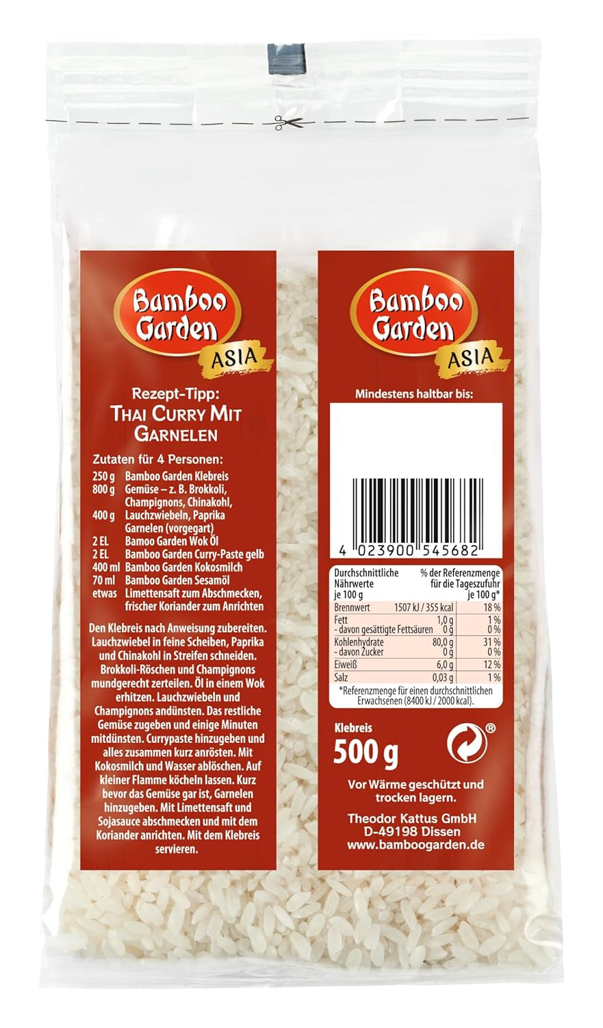 Bamboo Garden - Riso appiccicoso, 500 g per busta