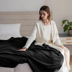 Coperta accogliente soffice coperta in pile 130 x 150 cm Coperte da letto Coperta da divano Grandi coperte morbide e copridivano per adulti Copridivano caldi lavabili in lavatrice Letti e coperte nere Good Nite