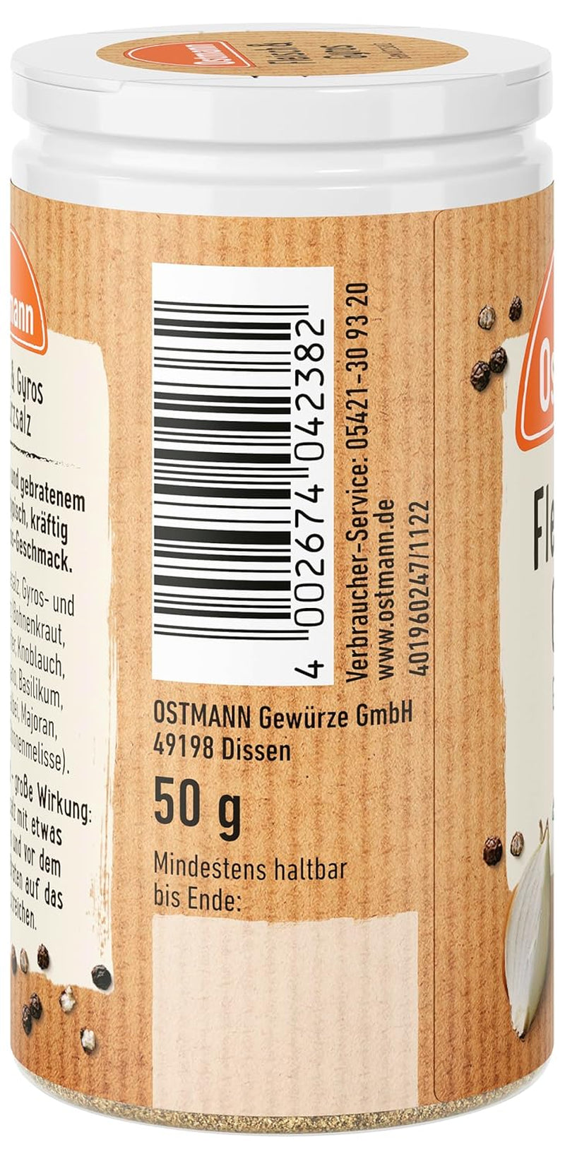 Ostmann Gewürze - Fleisch & Gyros Gewürzsalz | Pikantes Gewürz mit mediterraner Note für gegrilltes und gebratenes Fleisch | Mit praktischem Streuaufsatz | 50 g in un colino