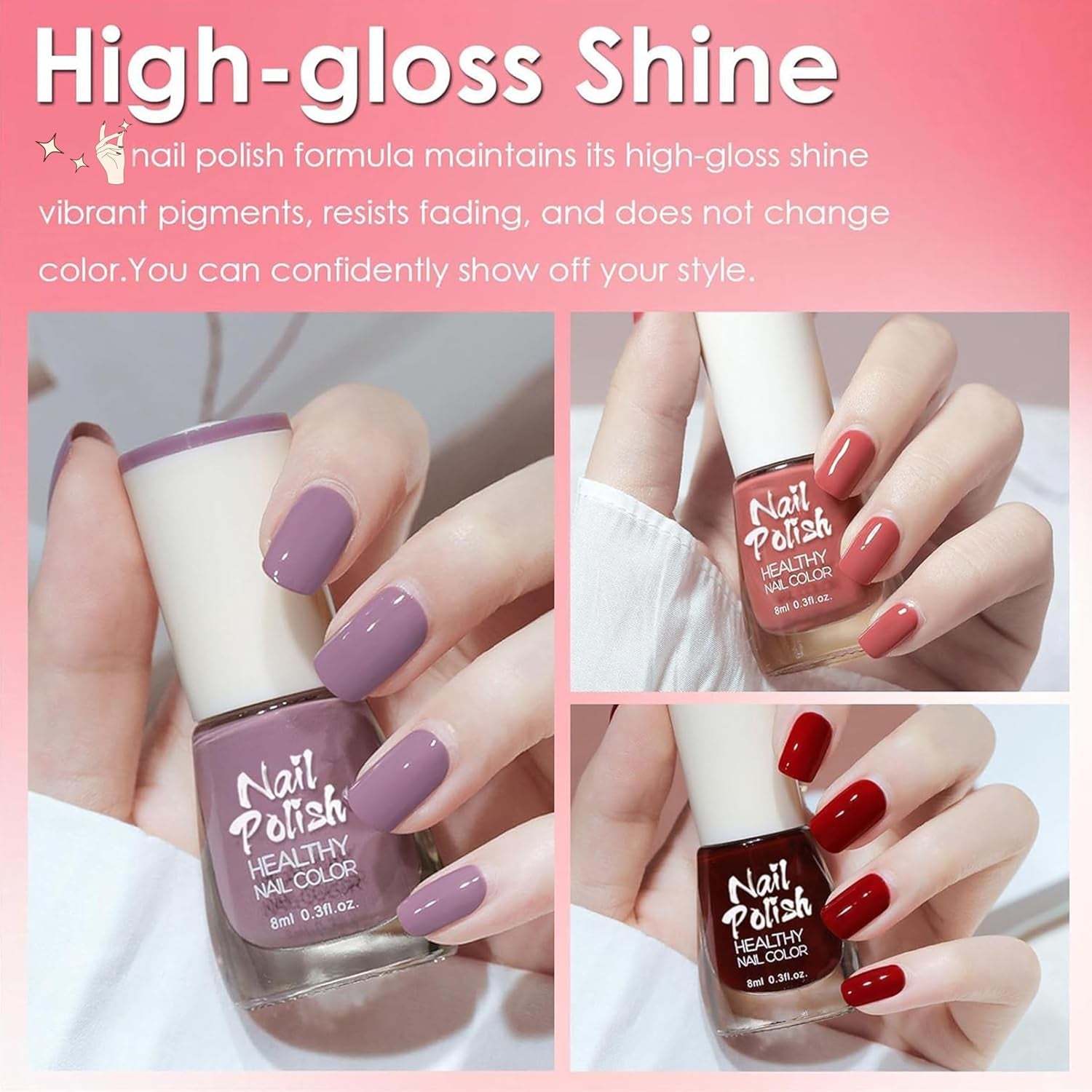 Set di smalti per unghie da 6 pezzi - Smalto per unghie rosso brillante a lunga durata ad asciugatura rapida - Smalto per unghie non tossico a base d'acqua per regalo di manicure per saloni fai da te (Colore A)