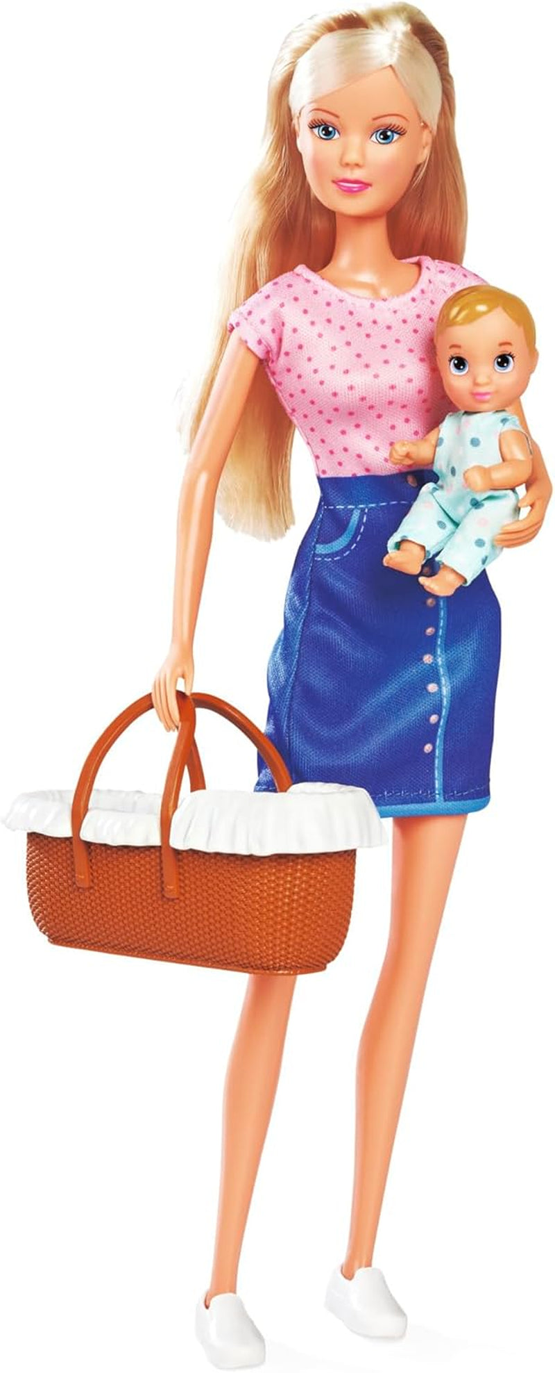 Simba Steffi Love Baby Time, Spielpuppe kümmert Sich um das kleine Baby, inkl. 2-in-1 Wiege, Badewanne, Töpfchen und über 15 Accessoires, ab 3 Jahre