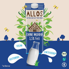 Allos Bio Ohne Muhhh 3,5% | Alternativa Milchal | Drink auf Pflanzenbasis | vegano | schäumbar | perfetto per il caffè senza lattosio | Fonti di calcio e vitamine | Reich una proteina | 1 litro (6 pezzi)