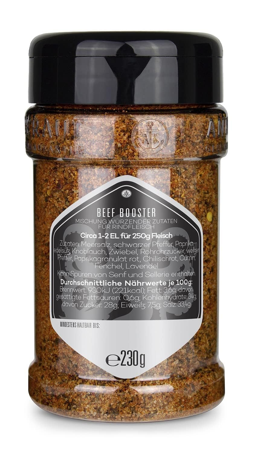 Ankerkraut Beef Booster, Rub Brisket e Bistecca Gewürz, Gewürzmischung für Fleisch, 230g in Streuer