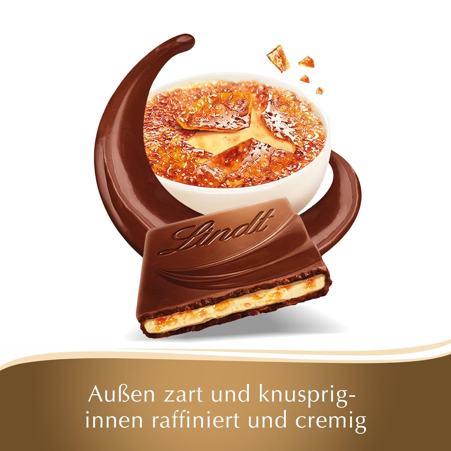 Bar Crème Brûlée Lindt Creazione di cioccolato | Ripieno di Crème Brûlée con caramello croccante, ricoperto di finissimo cioccolato al latte | Tavoletta di cioccolato | Regalo di cioccolato, 150 g