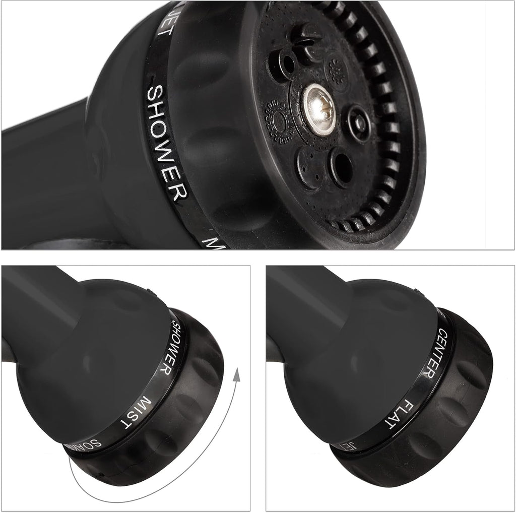 Furtun spiralat Relaxdays, extensibil până la 10 m, furtun flexibil de grădină cu pulverizator de apă, 7 modele de pulverizare, negru