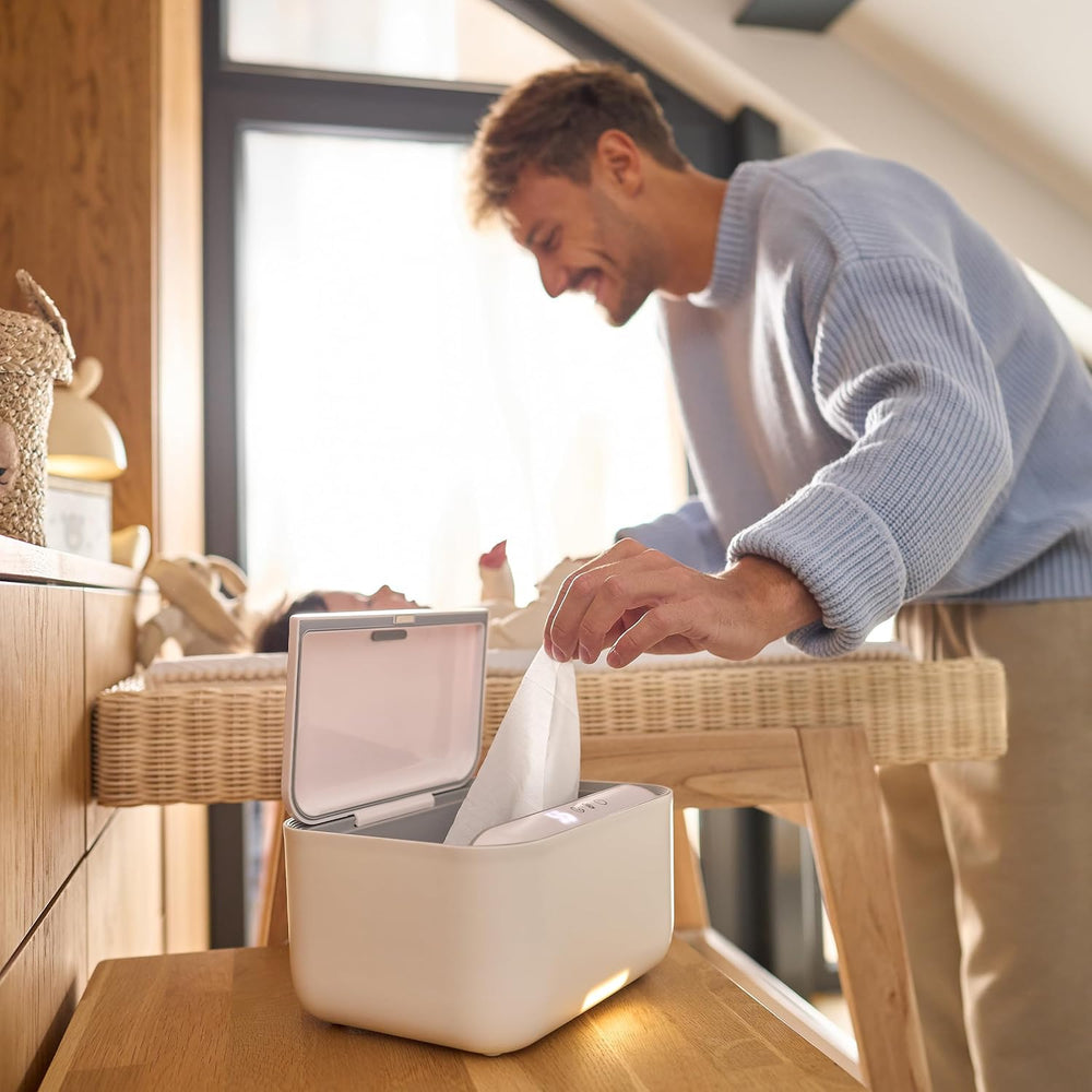 Lionelo BABYBLISS 20W Scalda salviette umidificate e asciugamani piccoli, 20W per neonati, luce notturna integrata, 3 impostazioni di calore, pannello touch, mantiene le salviette umide