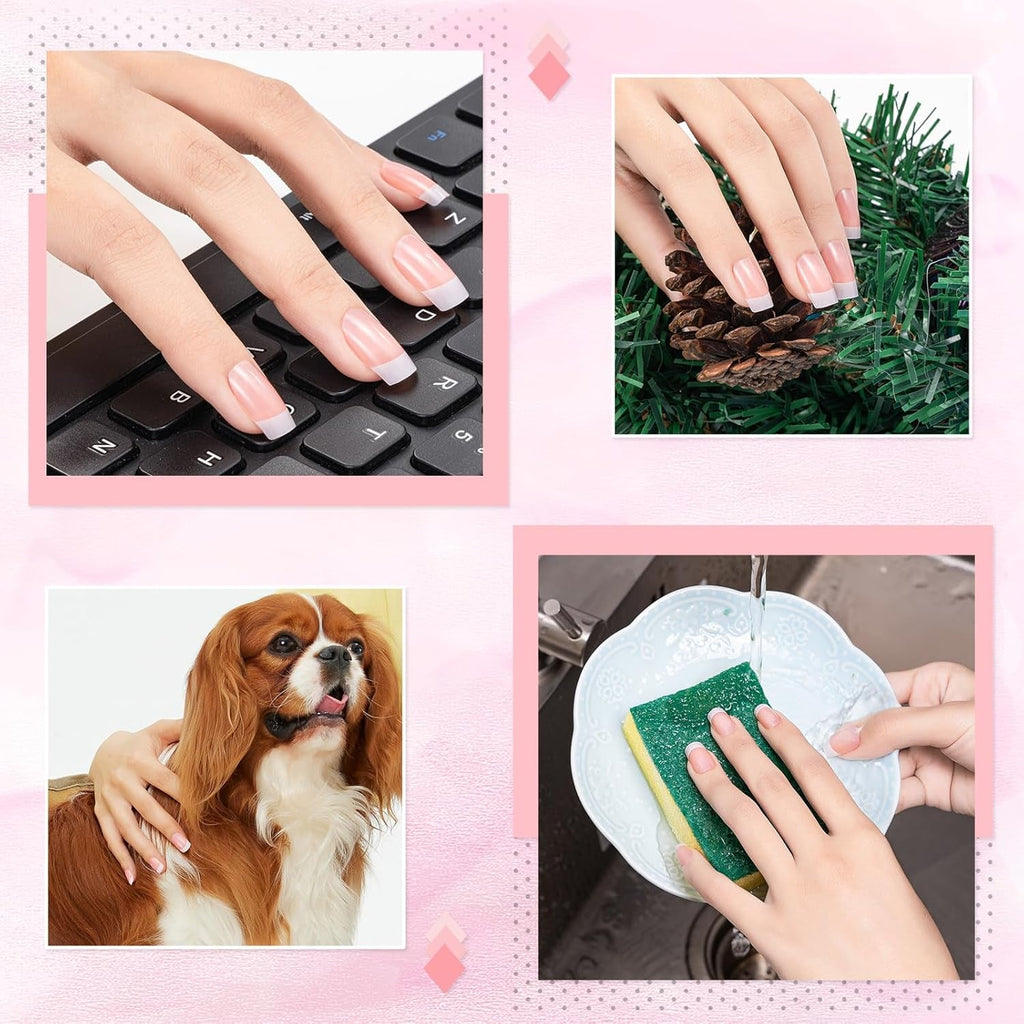 360 de bucăți unghii artificiale franțuzești, unghii false dreptunghiulare medii, false, naturale, DIY, vârfuri false cu pilă de unghii, pentru doamne și femei